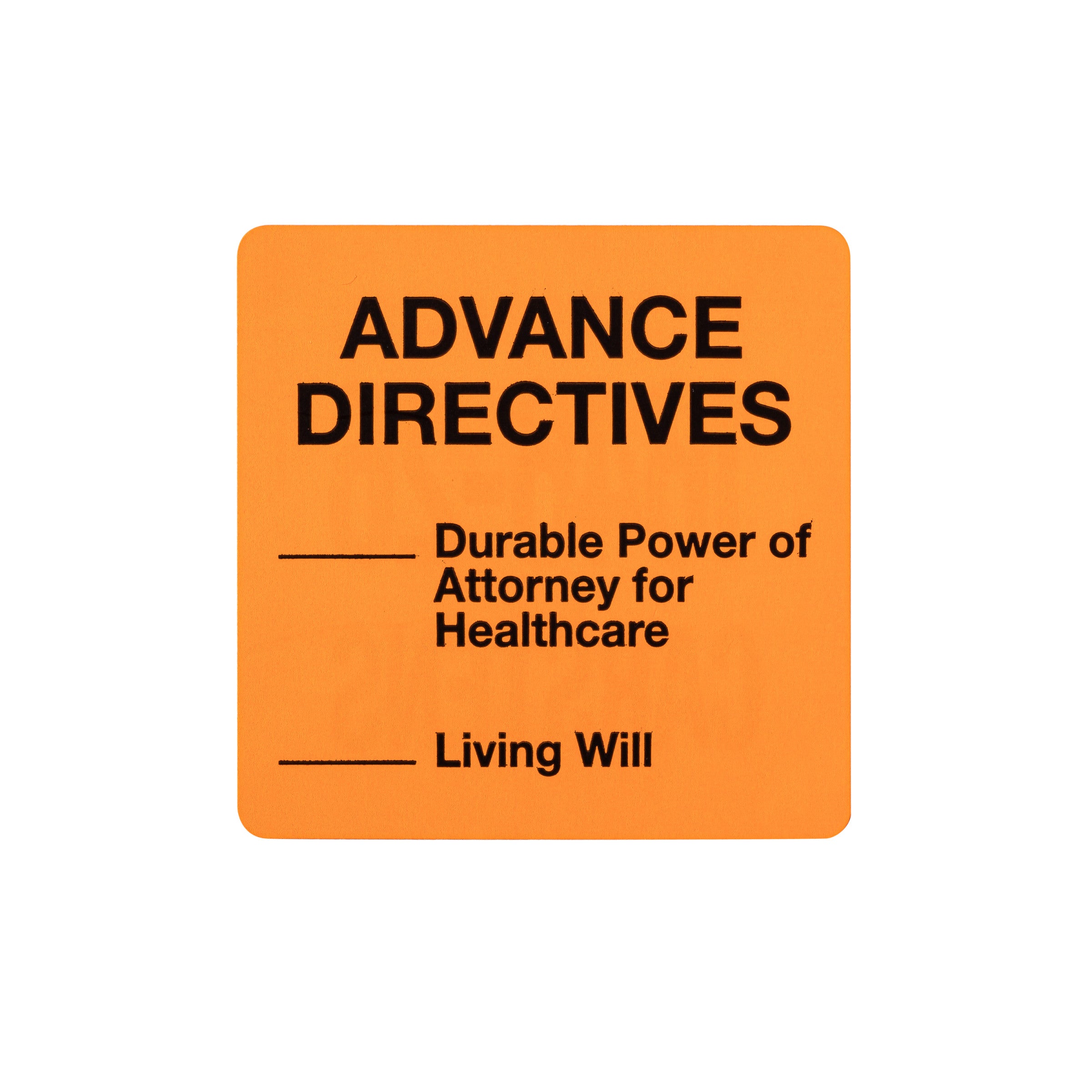 Advance Directives Alert and Instruction Labels, Orange, W2.5" x H.2.5" (Roll of 100)