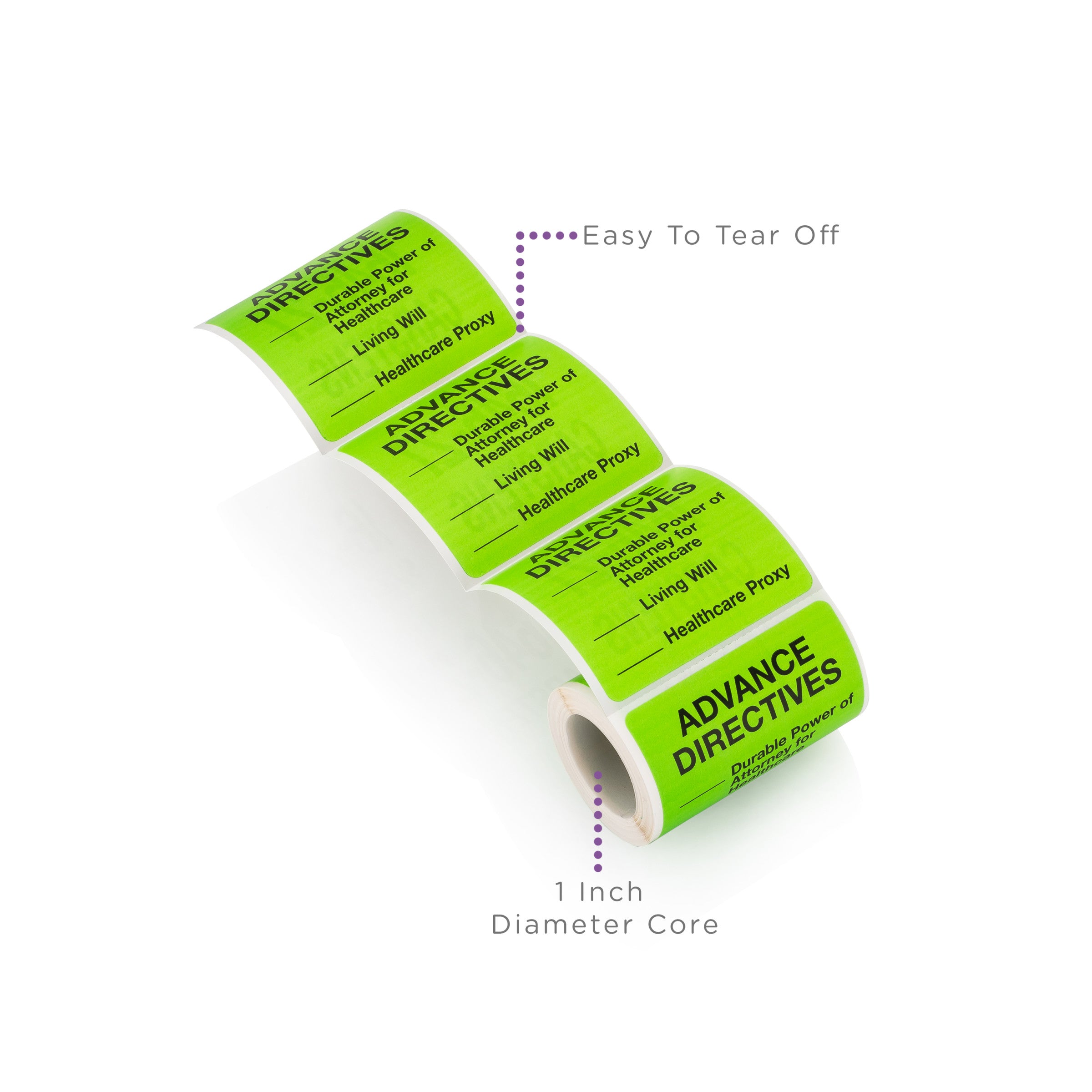 Advance Directives Alert and Instruction Label, Green, W2.5" x H.2.5" (Roll of 100)