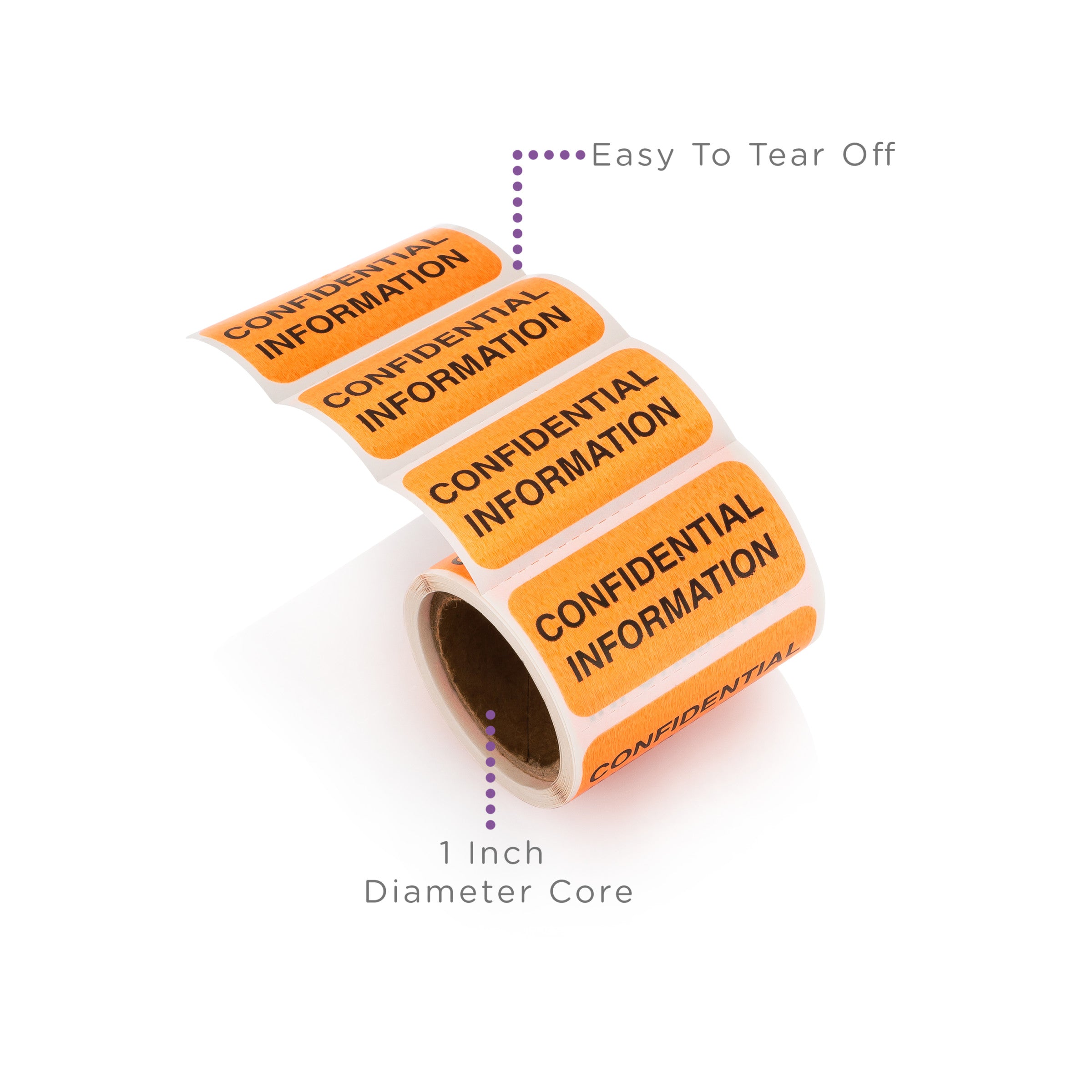 Confidential Information Alert and Instruction Labels, Orange, W1.5" x H.75" (Roll of 100)