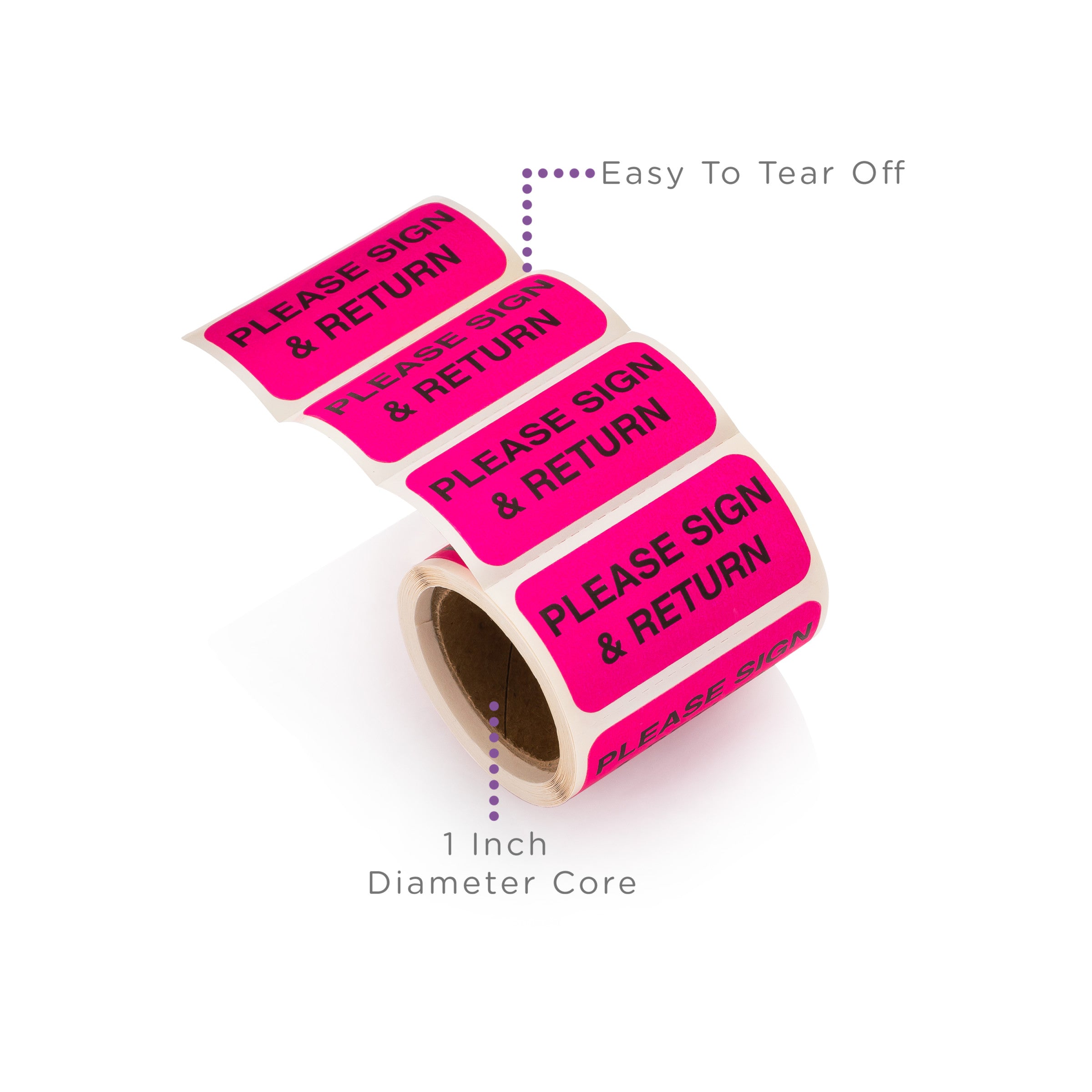 Please Sign Alert and Instruction Labels, Pink, W1.5" x H.75" (Roll of 100)