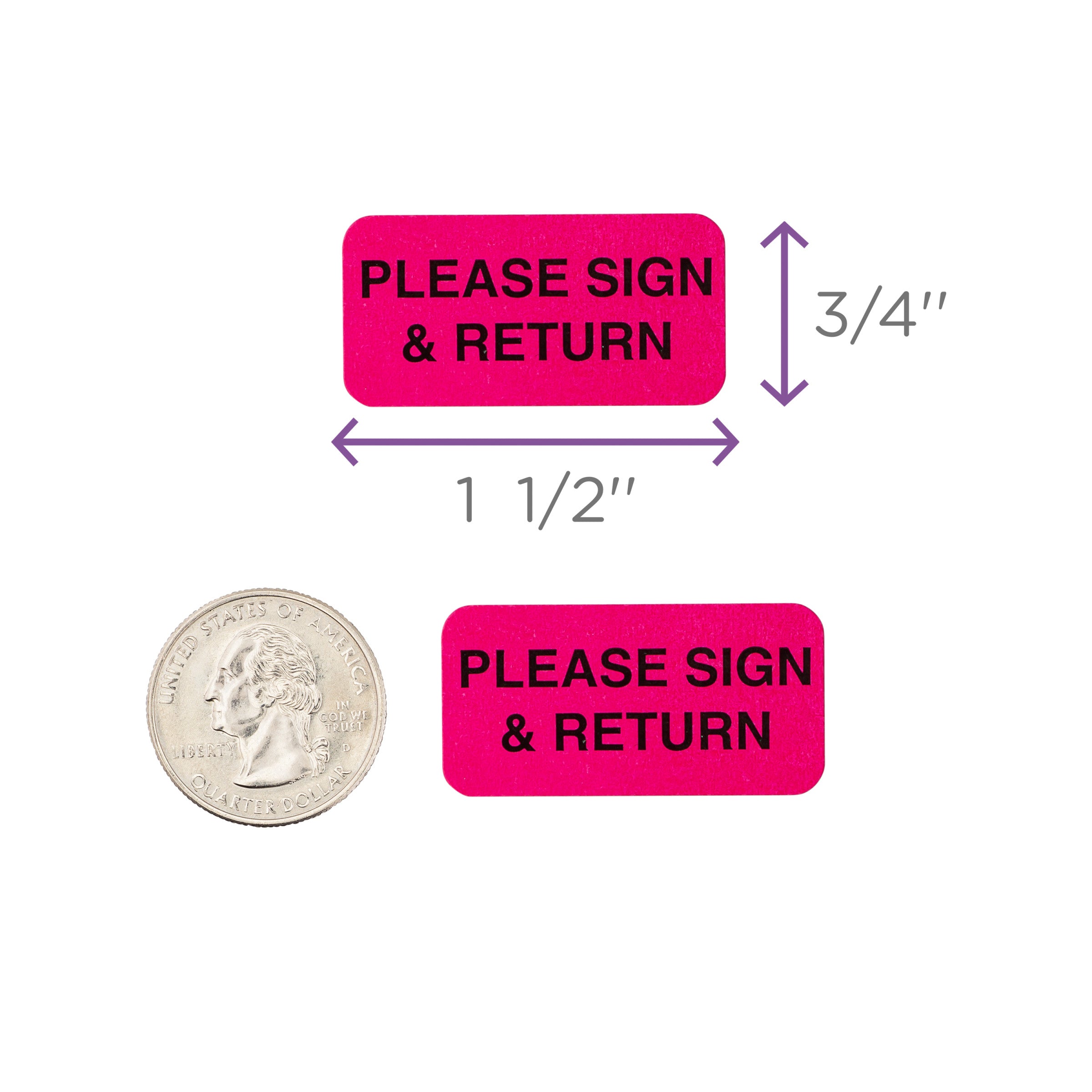 Please Sign Alert and Instruction Labels, Pink, W1.5" x H.75" (Roll of 100)