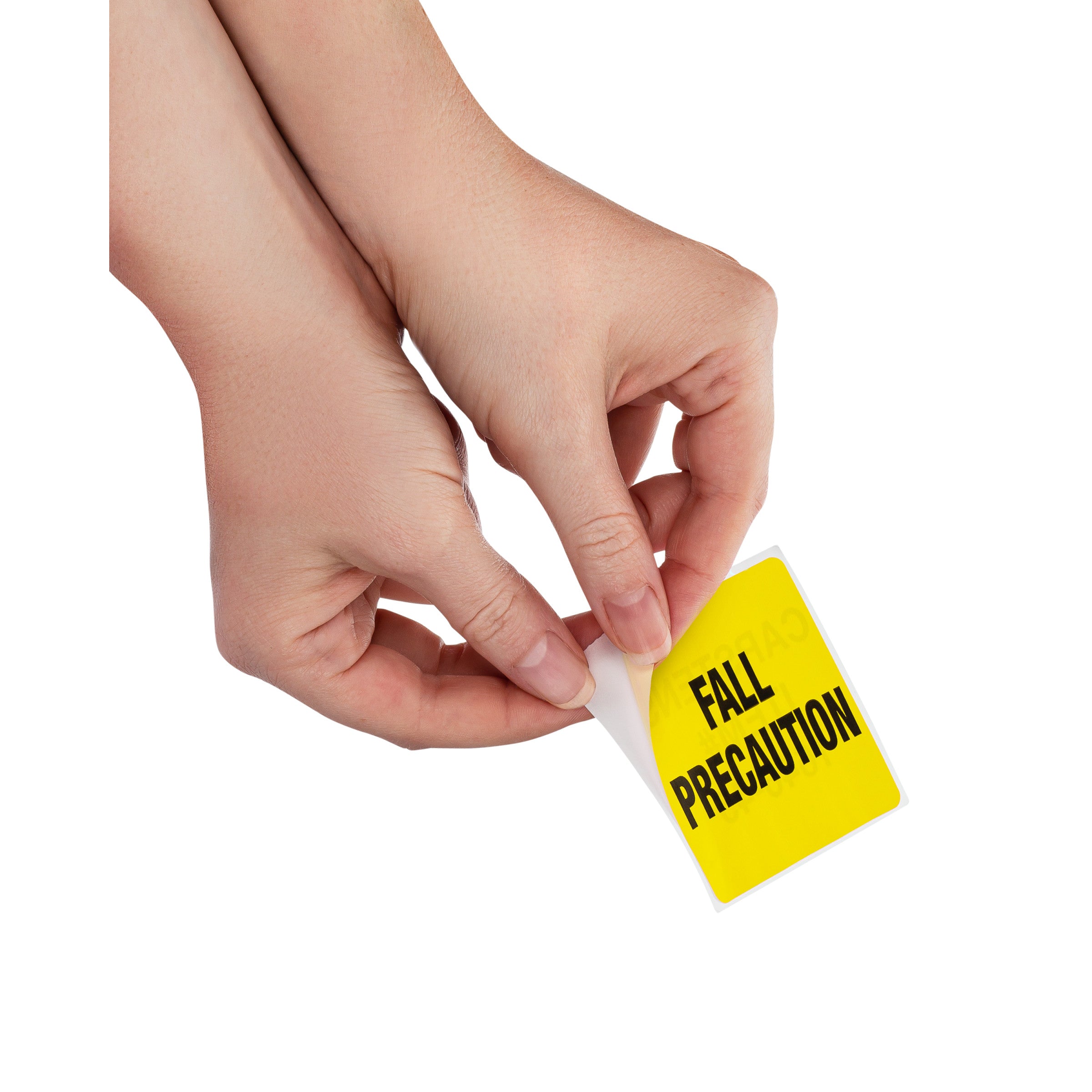 Fall Precaution Alert and Instruction Labels, Yellow, W2.5" x H.2.5" (Roll of 100)