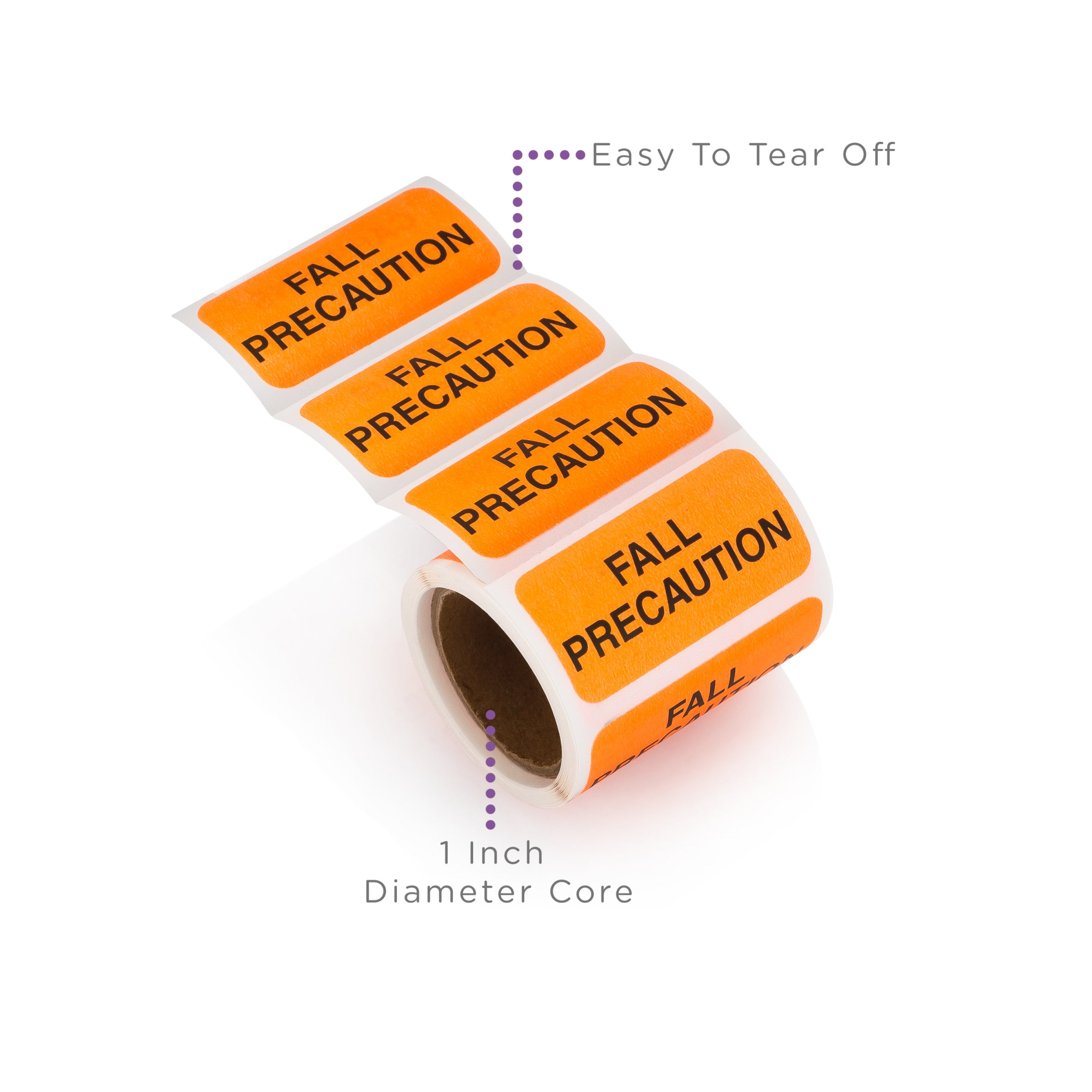 Fall Precaution Alert and Instruction Labels, Orange, W1.5" x H.75" (Roll of 100)