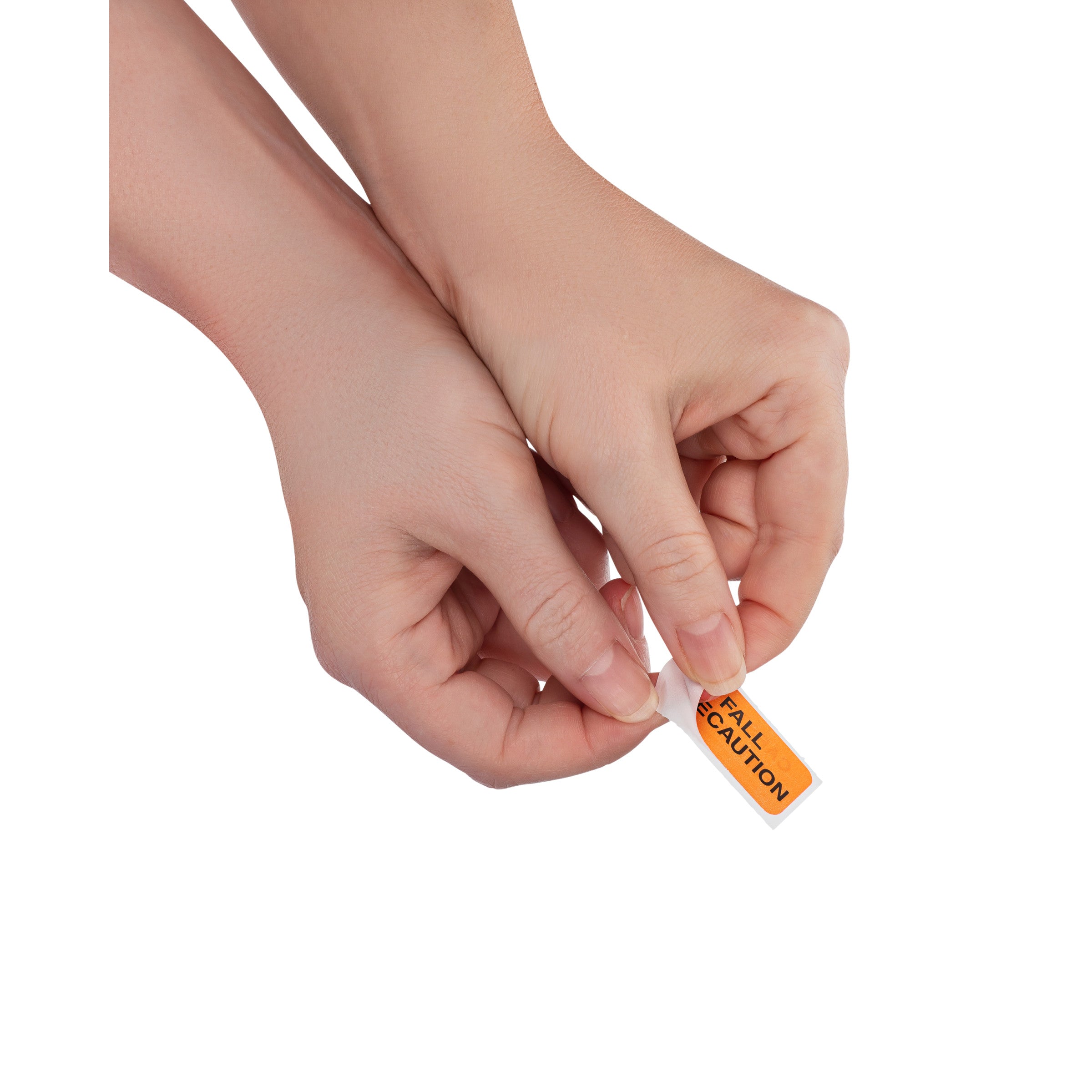 Fall Precaution Alert and Instruction Labels, Orange, W1.5" x H.75" (Roll of 100)
