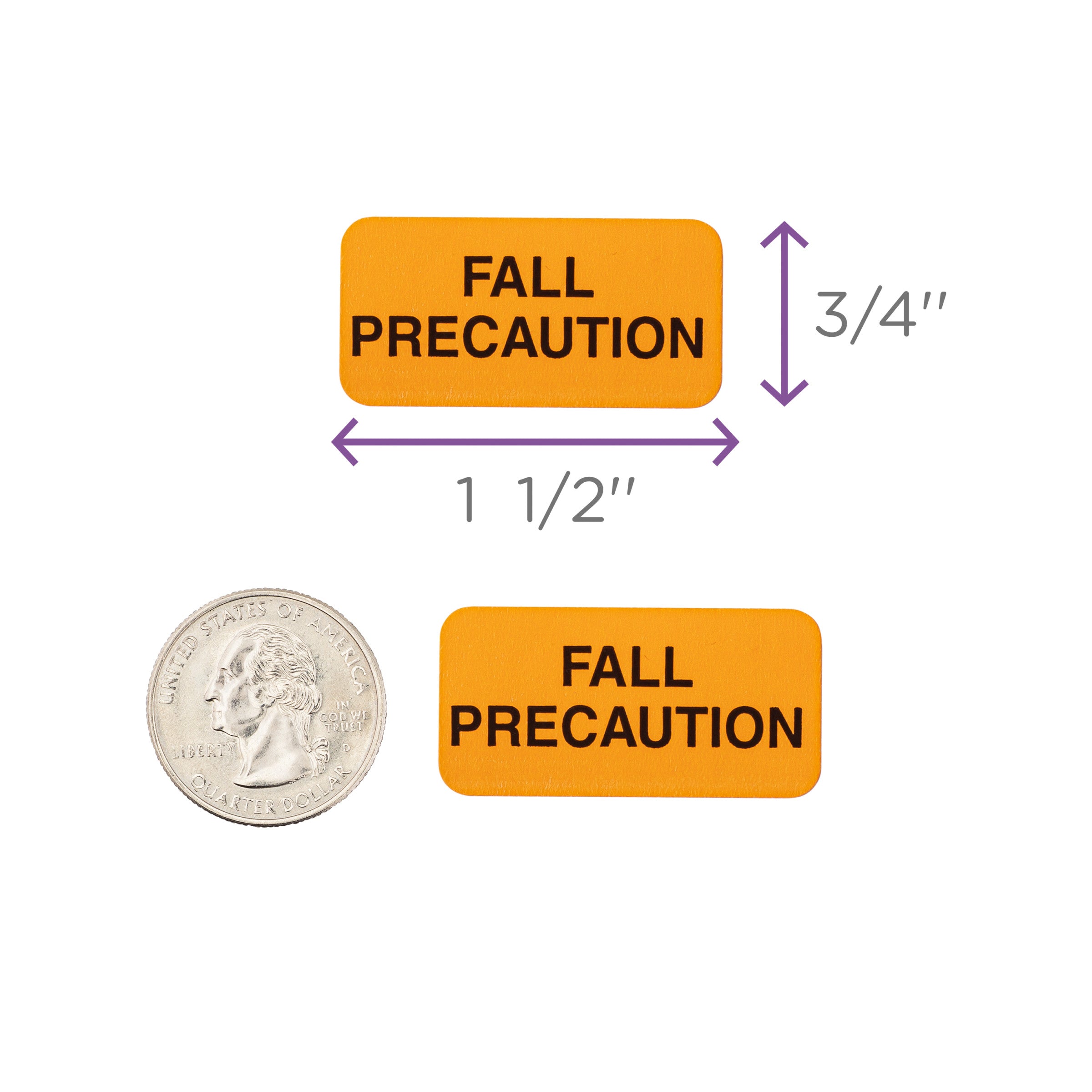 Fall Precaution Alert and Instruction Labels, Orange, W1.5" x H.75" (Roll of 100)