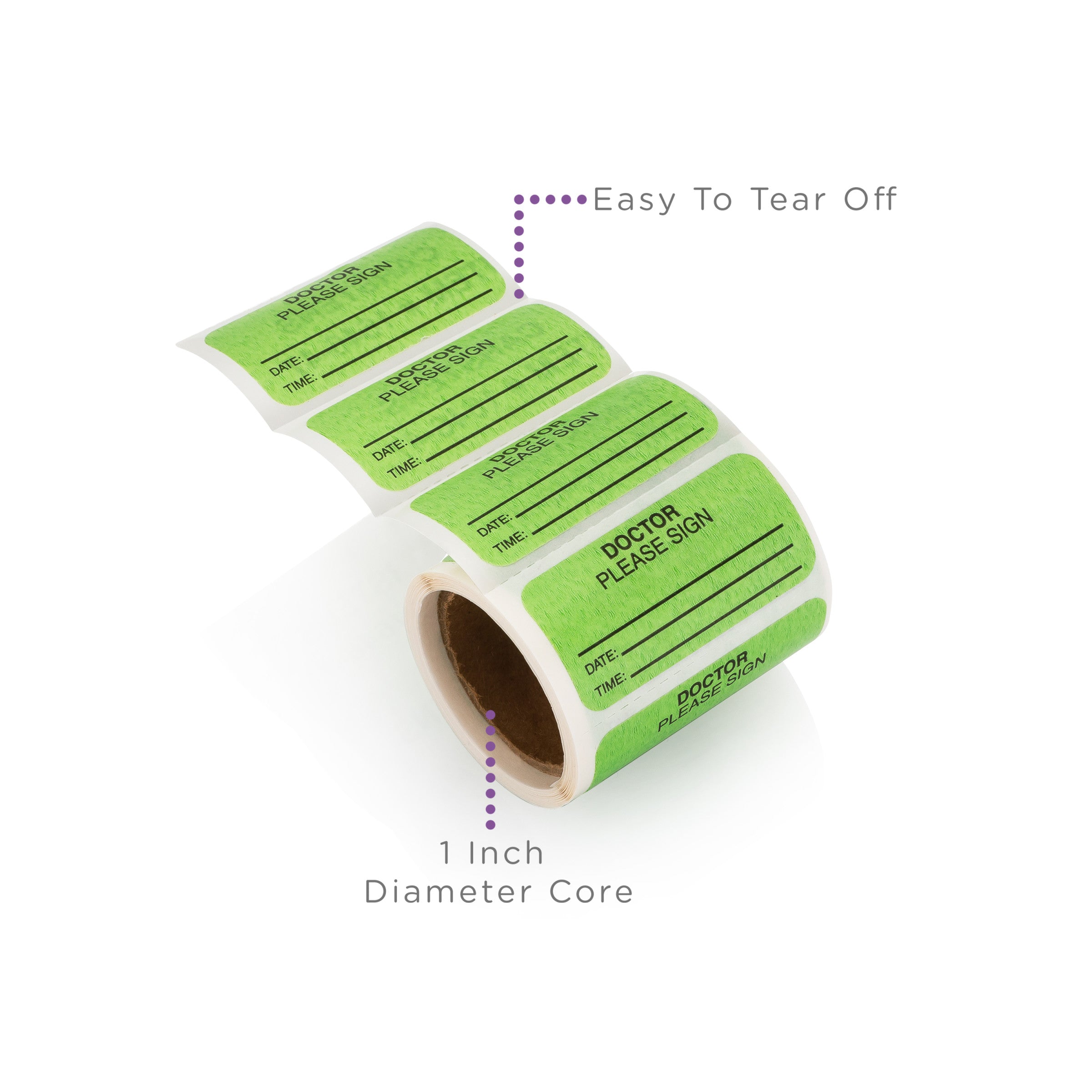 Doctor Please Sign Alert and Instruction Labels, Green, W1.5" x H.75" (Roll of 100)
