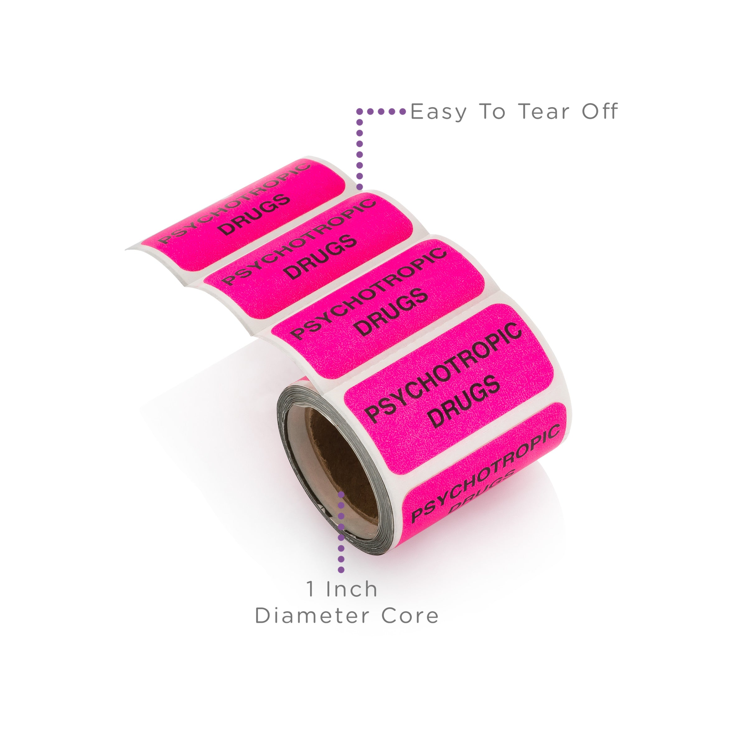 Psychotropic Drugs Alert and Instruction Labels, Pink, W1.5" x H.75" (Roll of 100)
