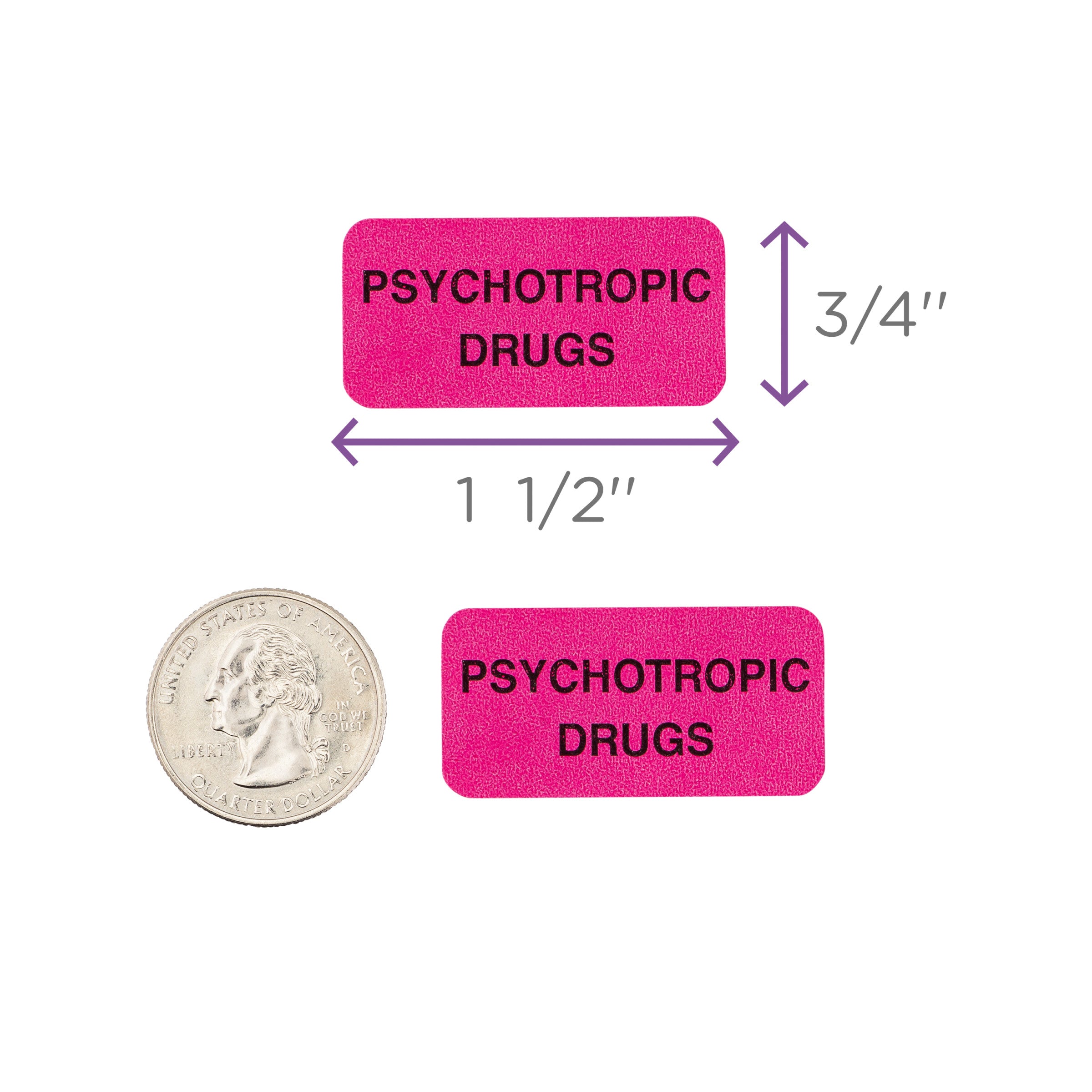 Psychotropic Drugs Alert and Instruction Labels, Pink, W1.5" x H.75" (Roll of 100)