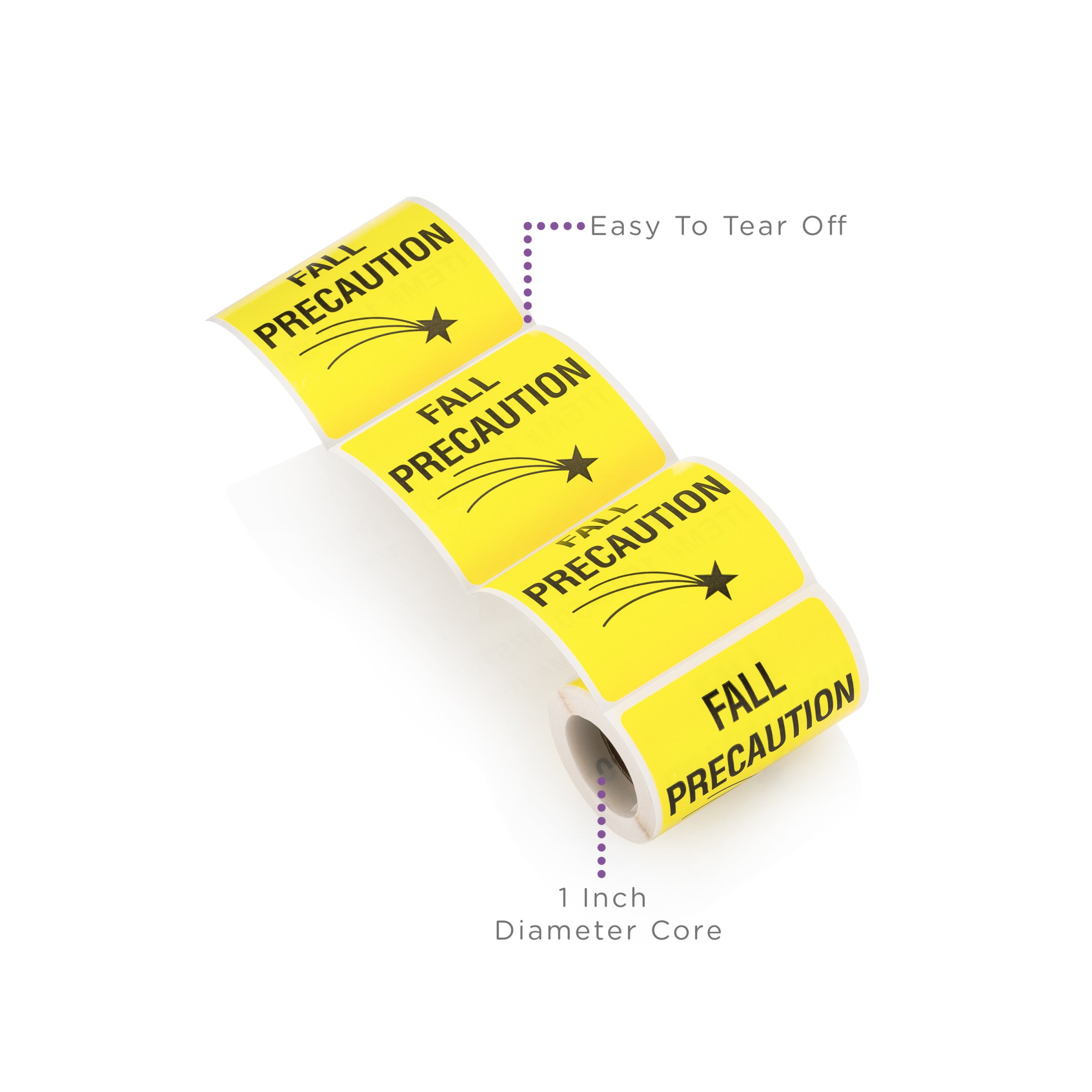 Fall Precaution with Star Alert and Instruction Labels, Yellow, W2.5" x H.2.5" (Roll of 100)