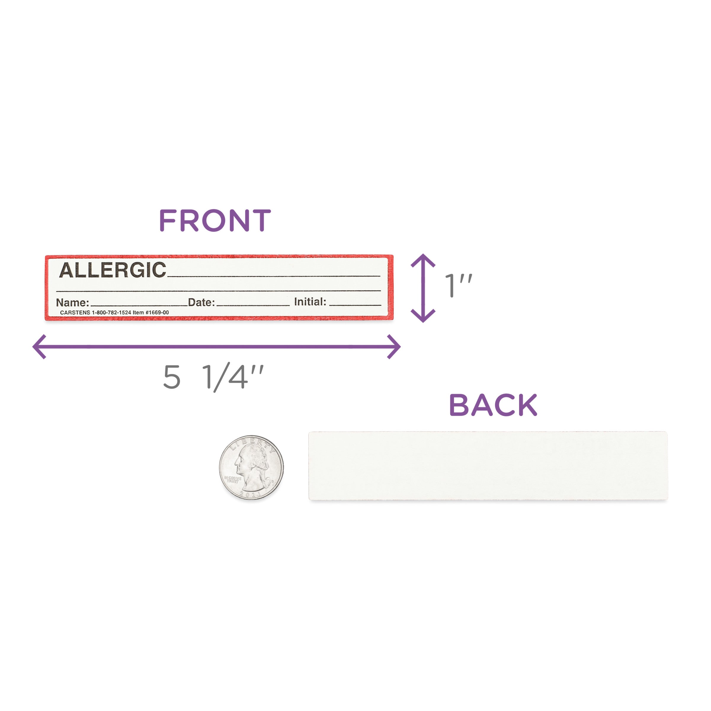Allergic with Signature Line Alert/Instruction Card, White, W5.25" x H1" (100 pack)