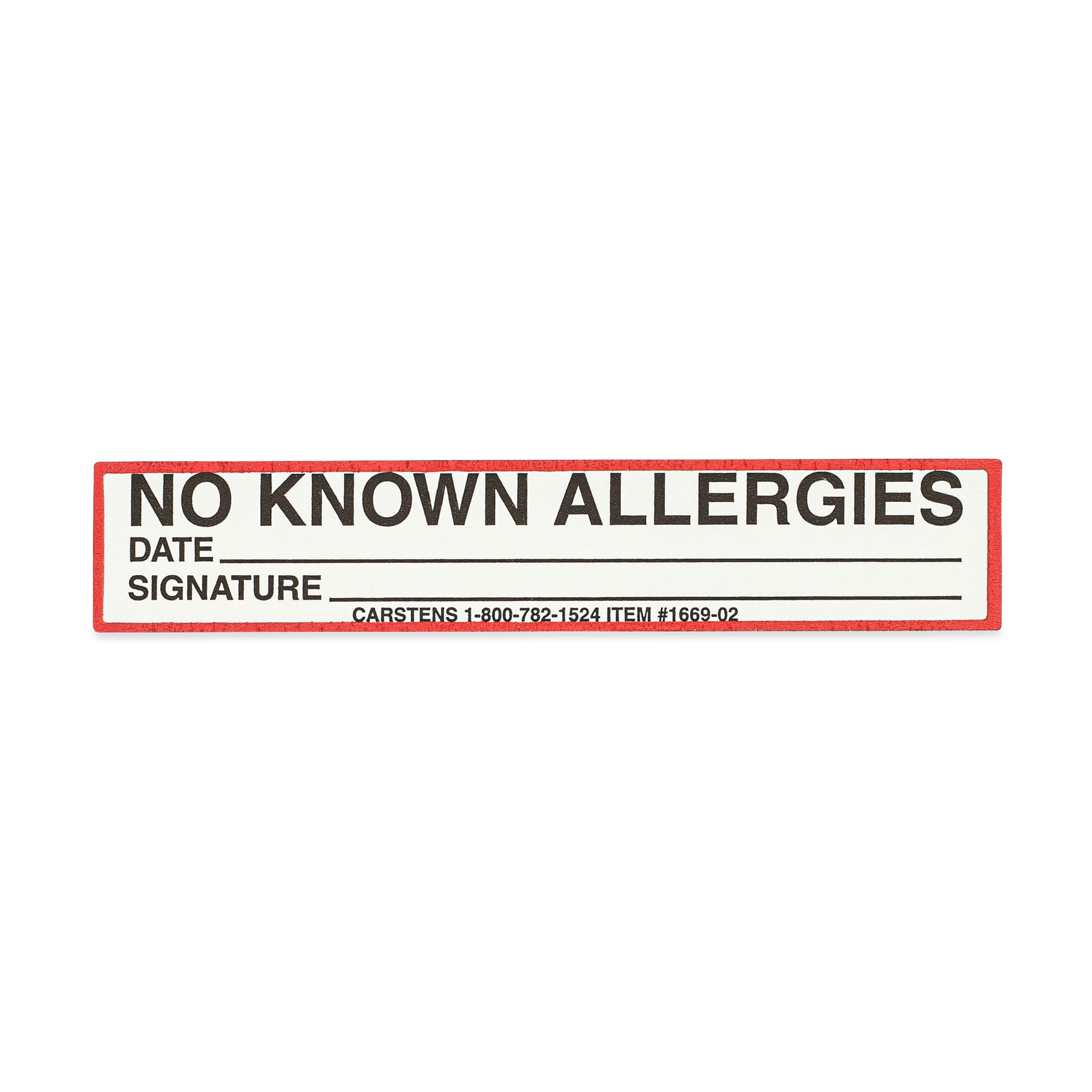 No Known Allergies Alert/Instruction Card, White, W5.25" x H1" (100 pack)