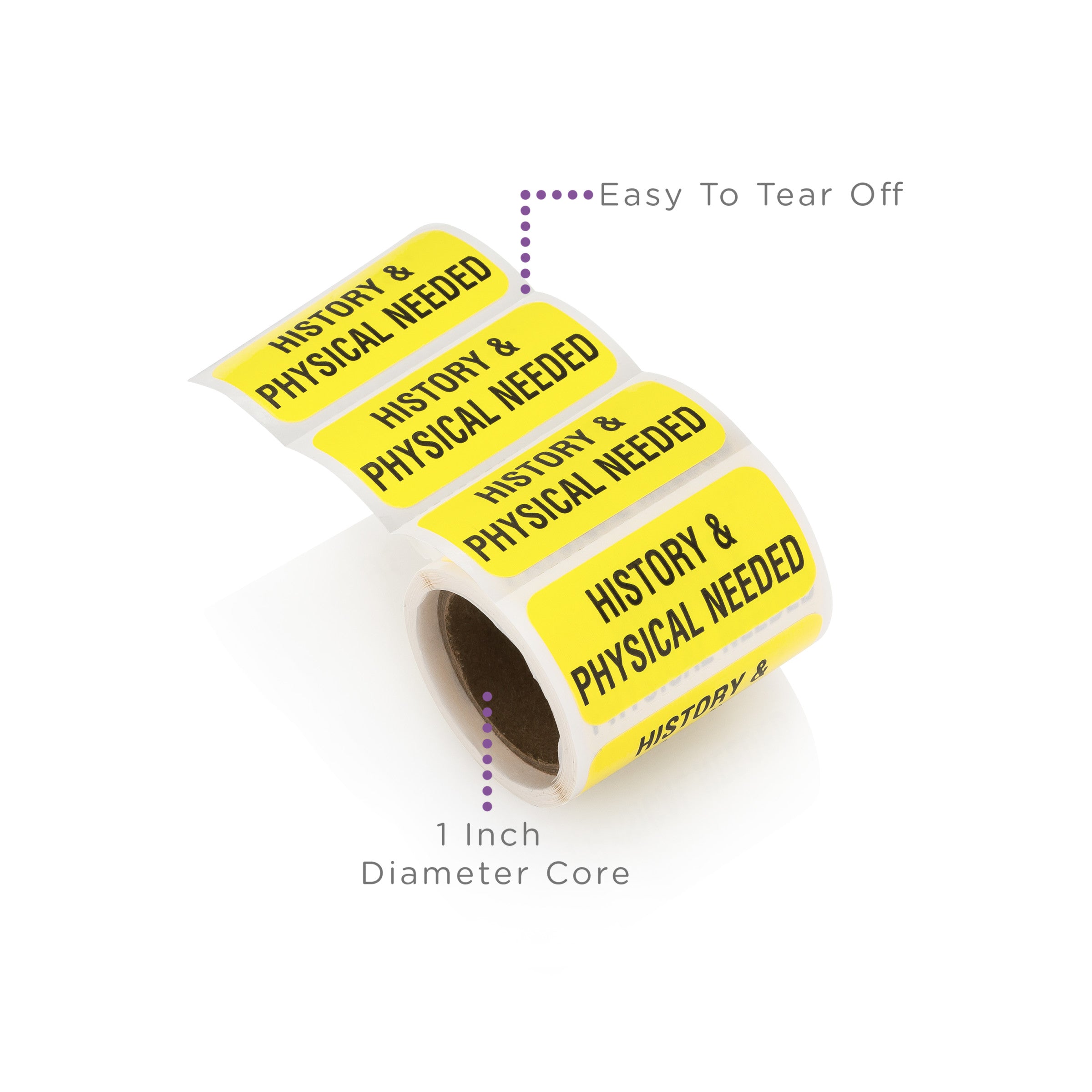 History & Physical Needed Alert and Instruction Labels, Yellow, W1.5" x H.75" (Roll of 100)
