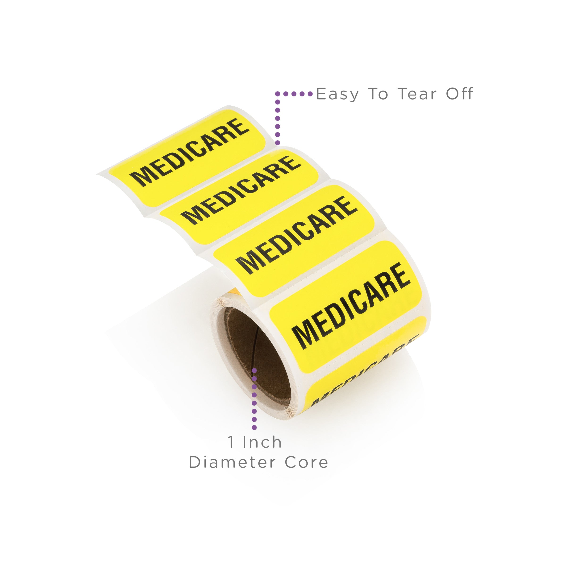 Medicare Alert and Instruction Labels, Yellow, W1.5" x H.75" (Roll of 100)