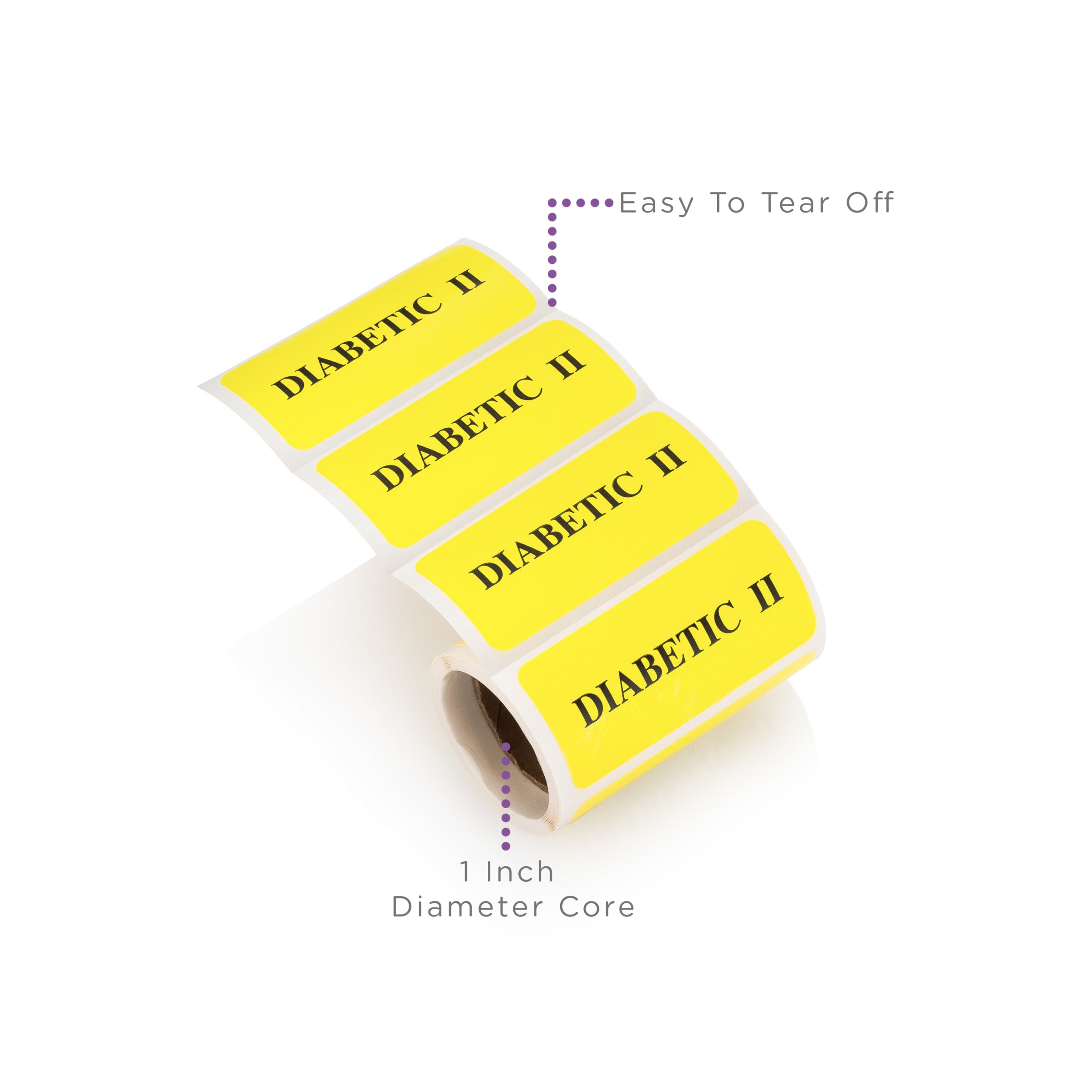 Diabetic II Alert and Instruction Labels, Yellow, W2.125" x H1" (Roll of 100)