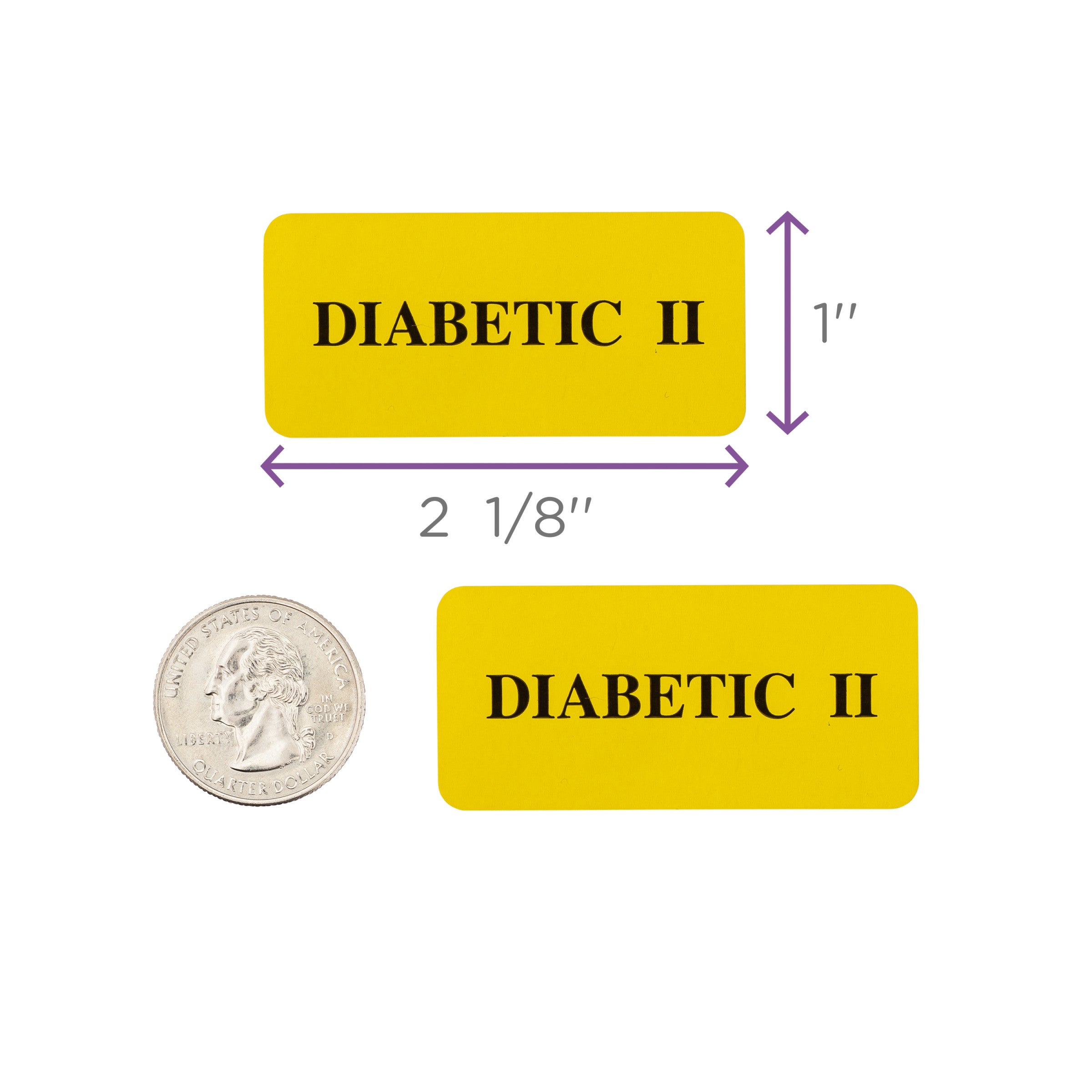 Diabetic II Alert and Instruction Labels, Yellow, W2.125" x H1" (Roll of 100)