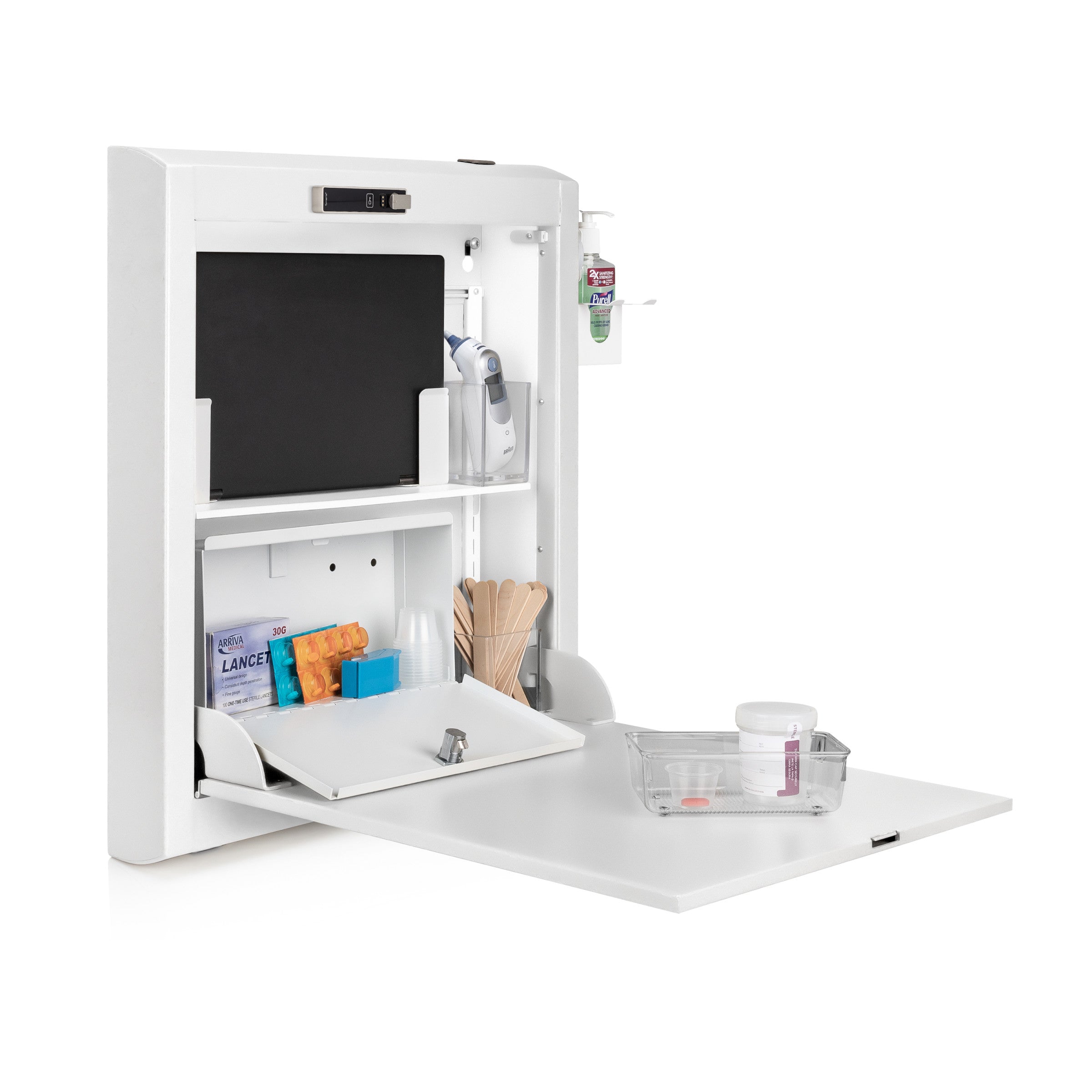 CarePod™ Narrow Wall-Mounted Workstations, 4" Depth, Powder White