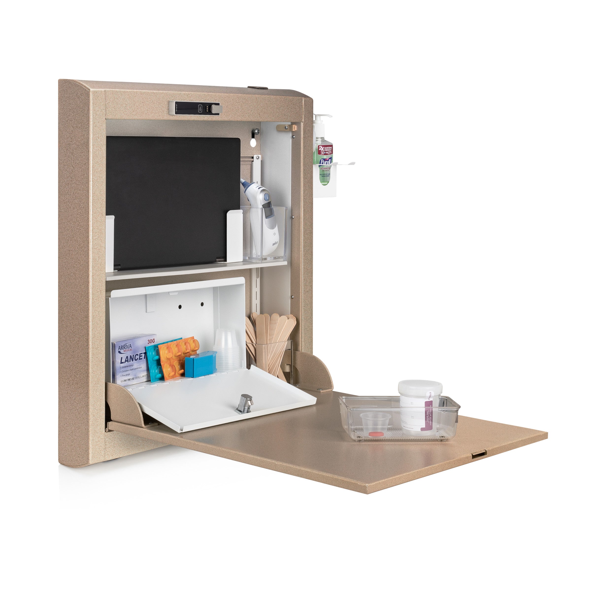 CarePod™ Narrow Wall-Mounted Workstations, 4" Depth, Sandstone
