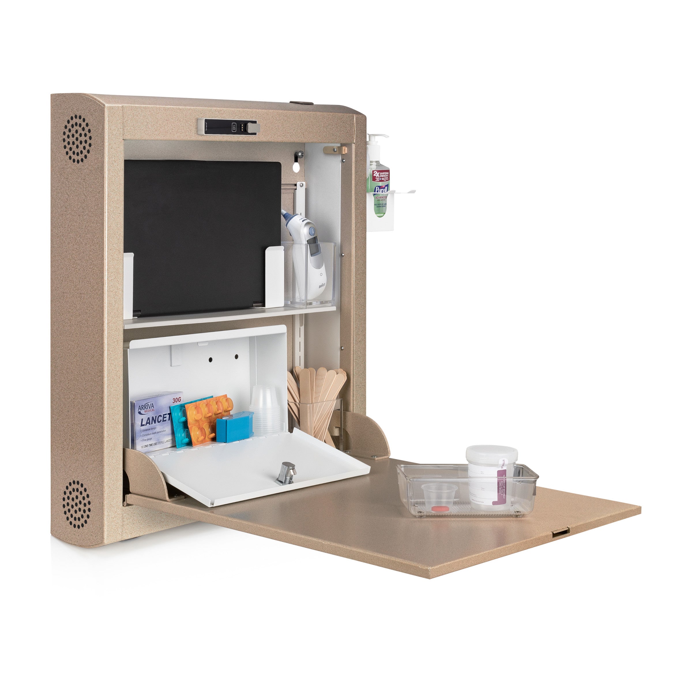 CarePod™ Narrow Wall-Mounted Workstations, 6" Depth, Sandstone