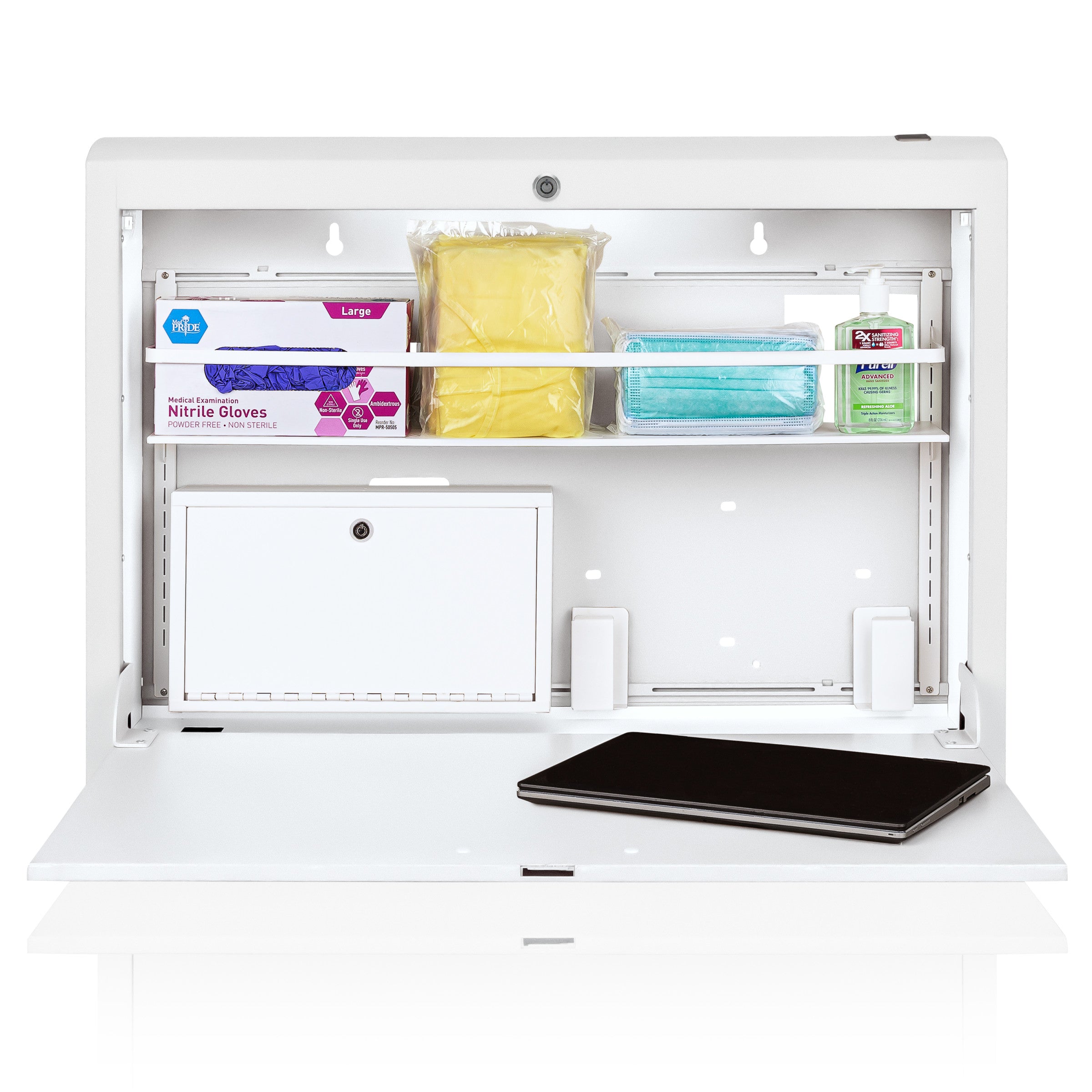 CarePod® Wide 4” Wall-Mounted Workstations with Standard Door, Powder White