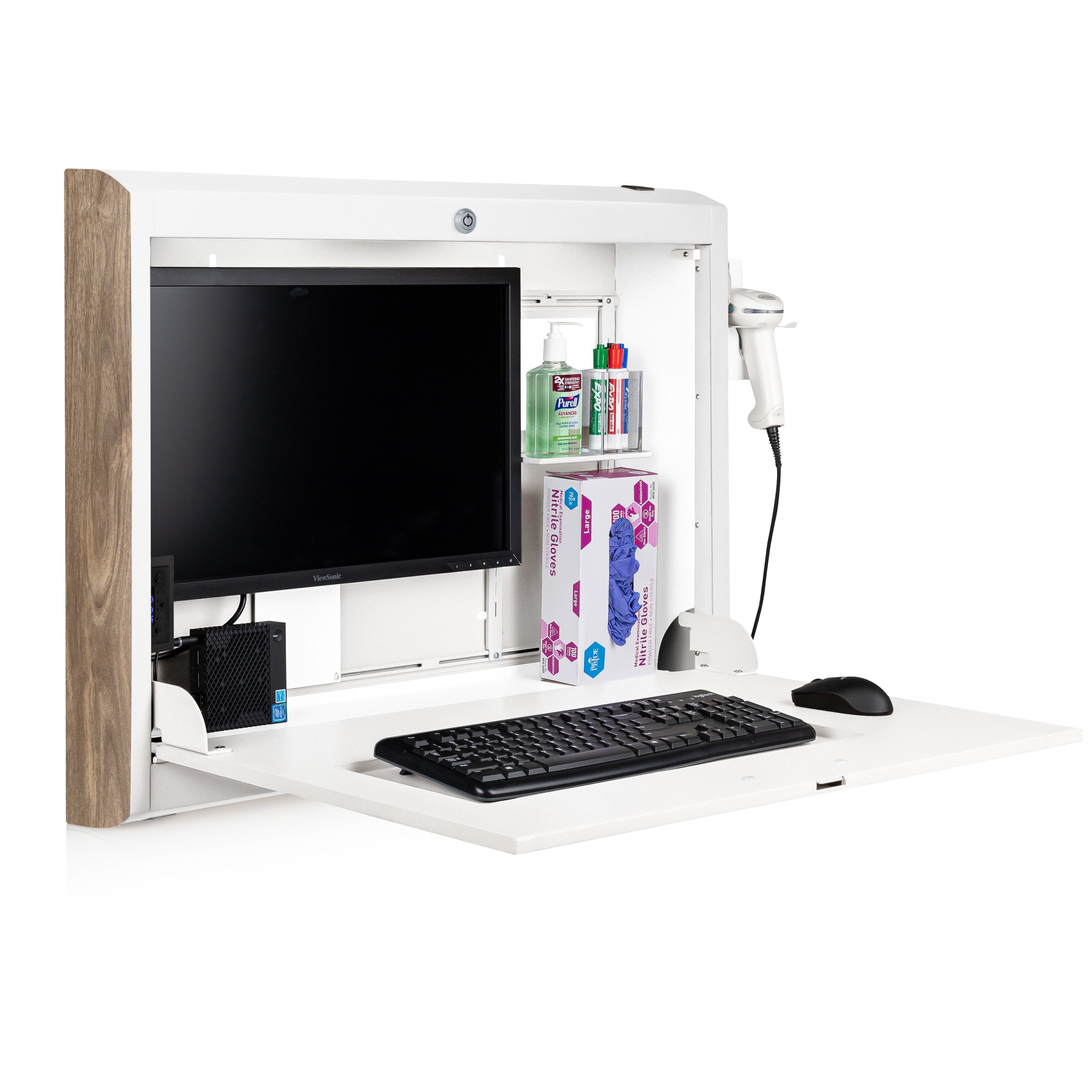 CarePod® Wide 4” Wall-Mounted Workstations with Keyboard Door, Powder White