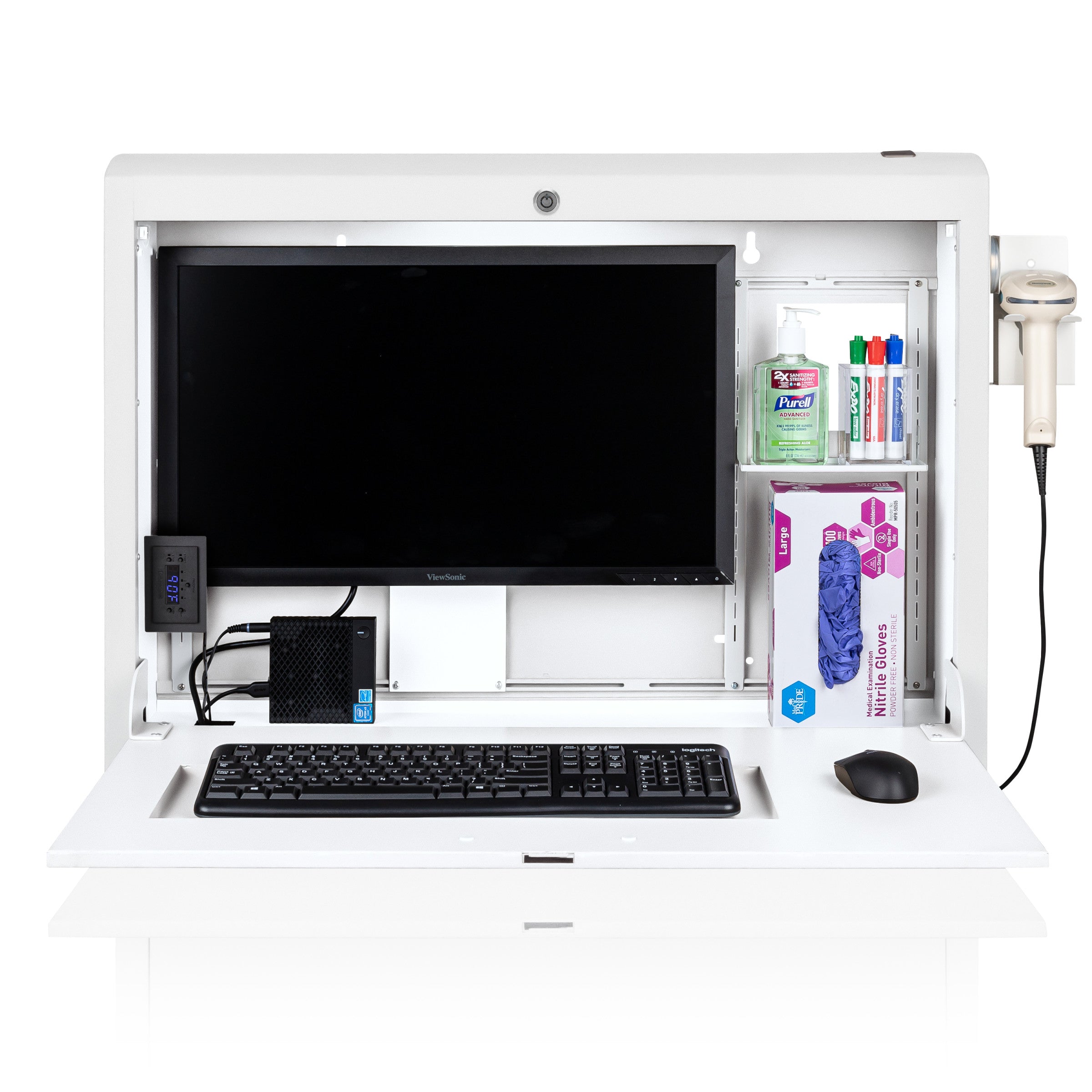 CarePod® Wide 4” Wall-Mounted Workstations with Keyboard Door, Powder White