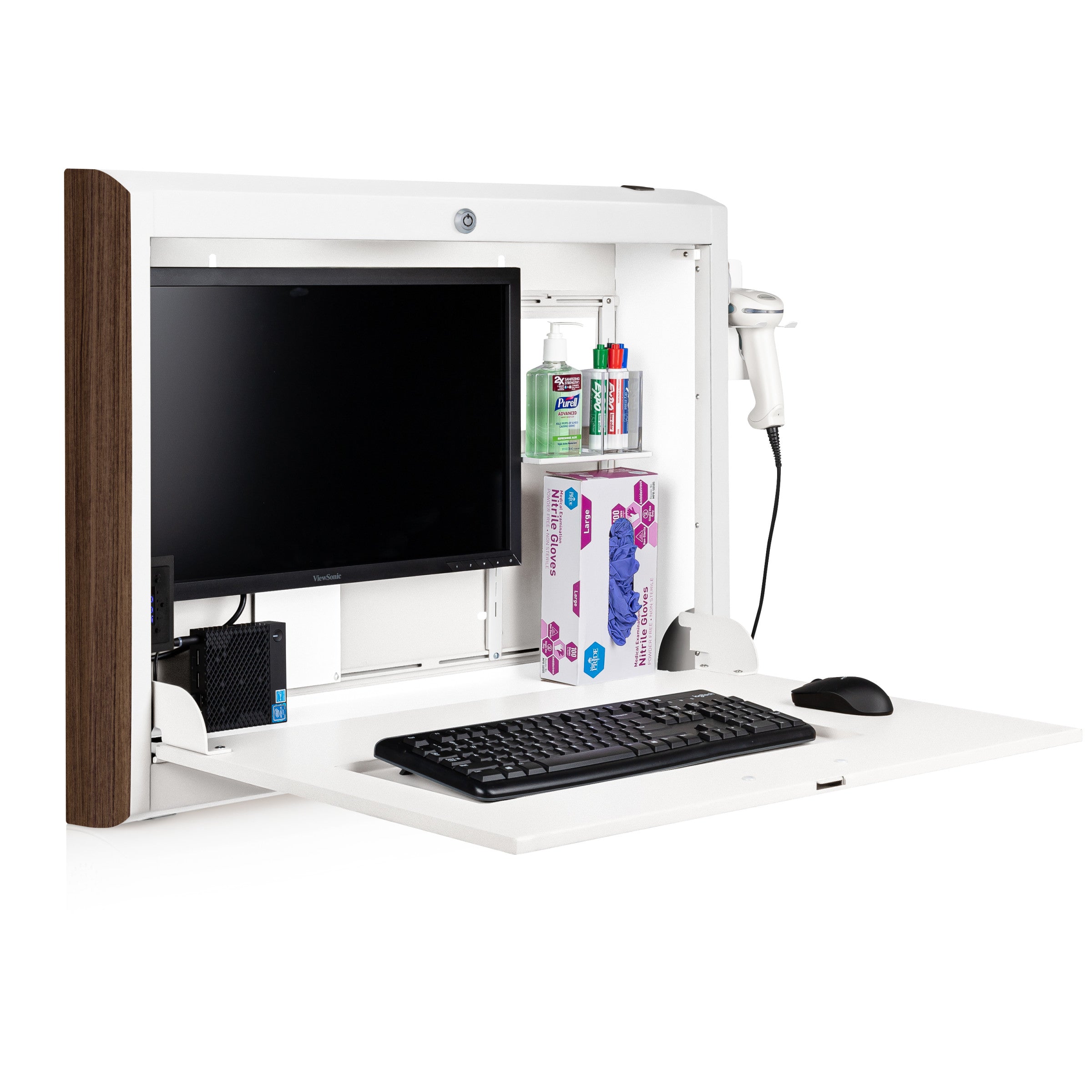 CarePod® Wide 4” Wall-Mounted Workstations with Keyboard Door, Powder White