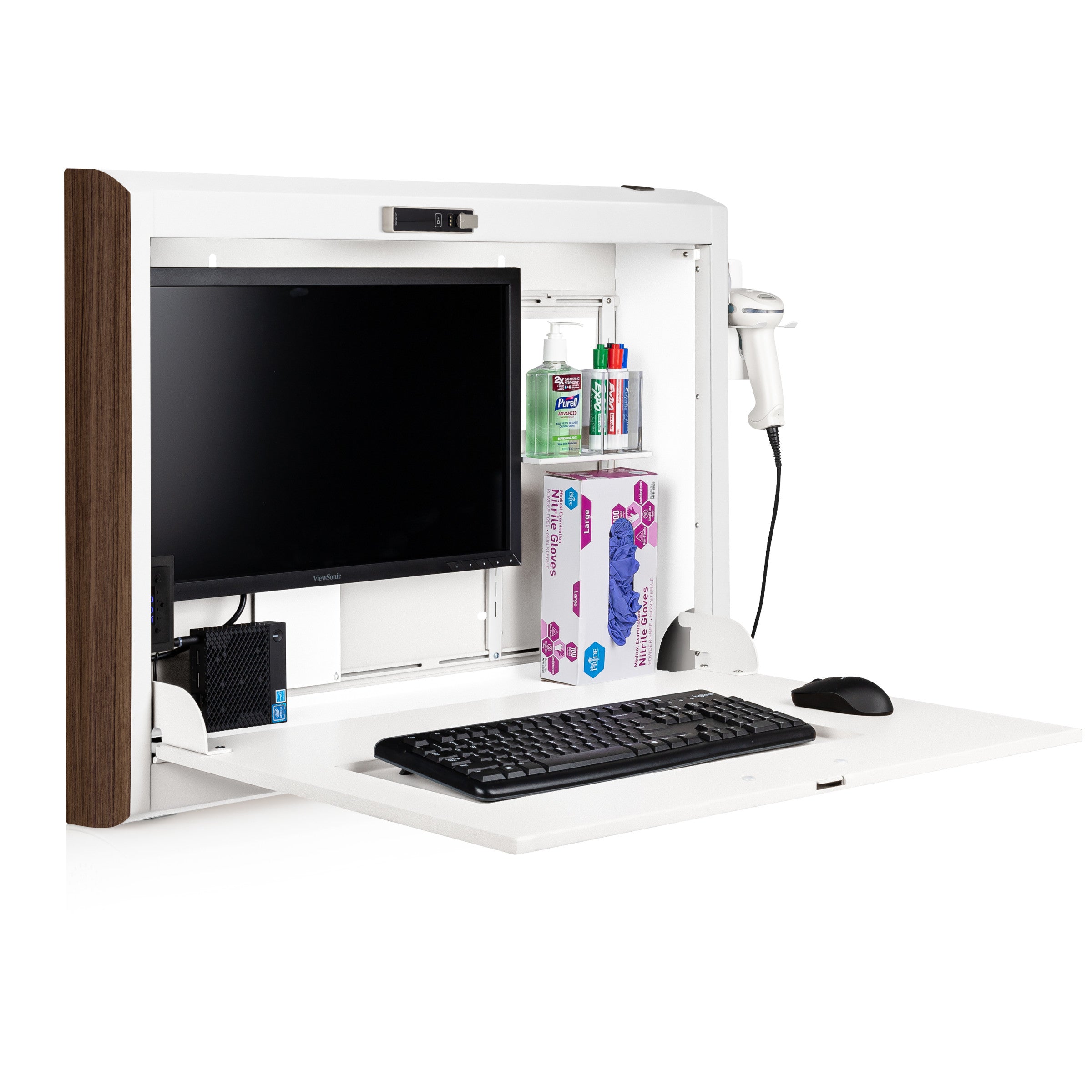 CarePod® Wide 4” Wall-Mounted Workstations with Keyboard Door, Powder White