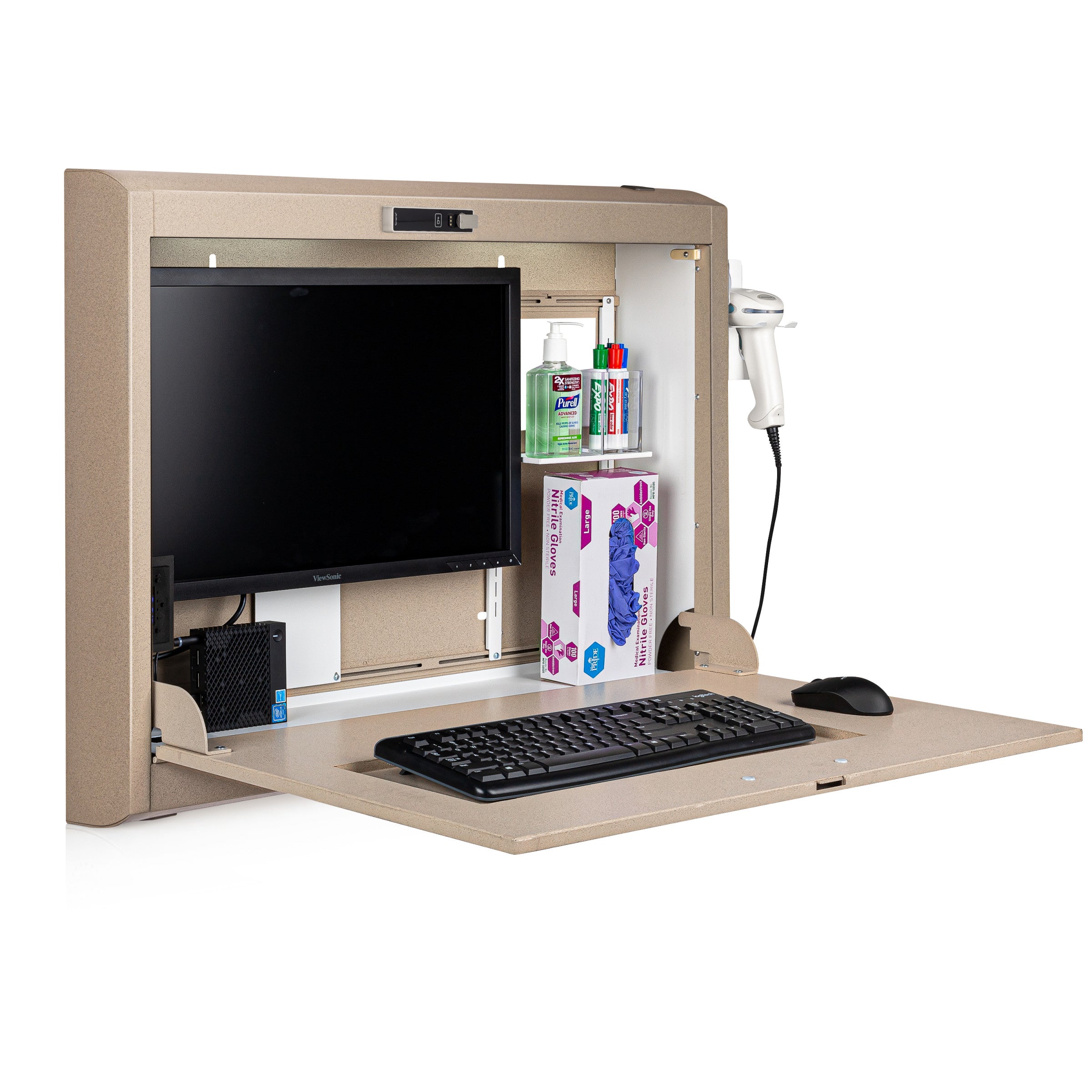 CarePod® Wide 4” Wall-Mounted Workstations with Keyboard Door, Sandstone