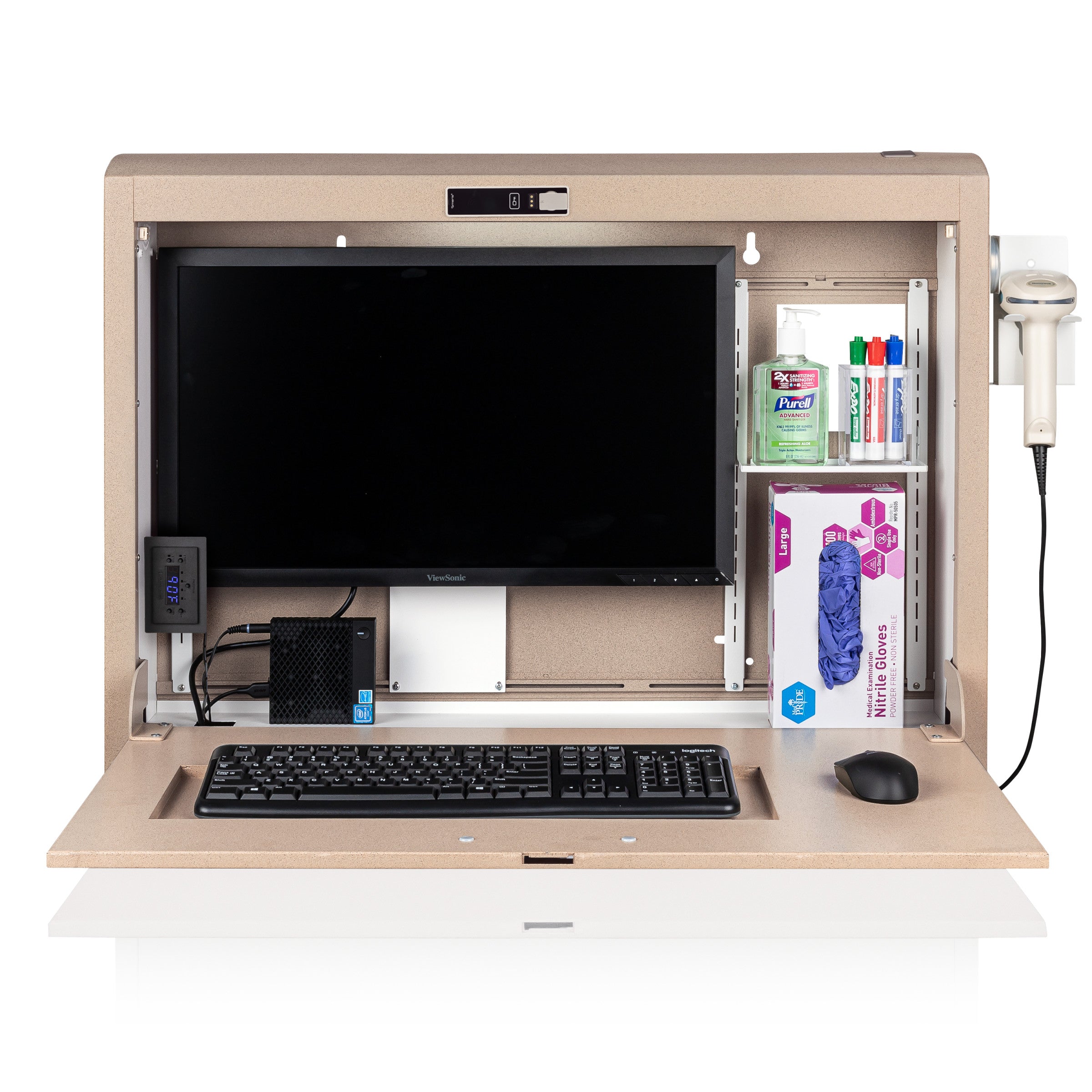CarePod® Wide 4” Wall-Mounted Workstations with Keyboard Door, Sandstone