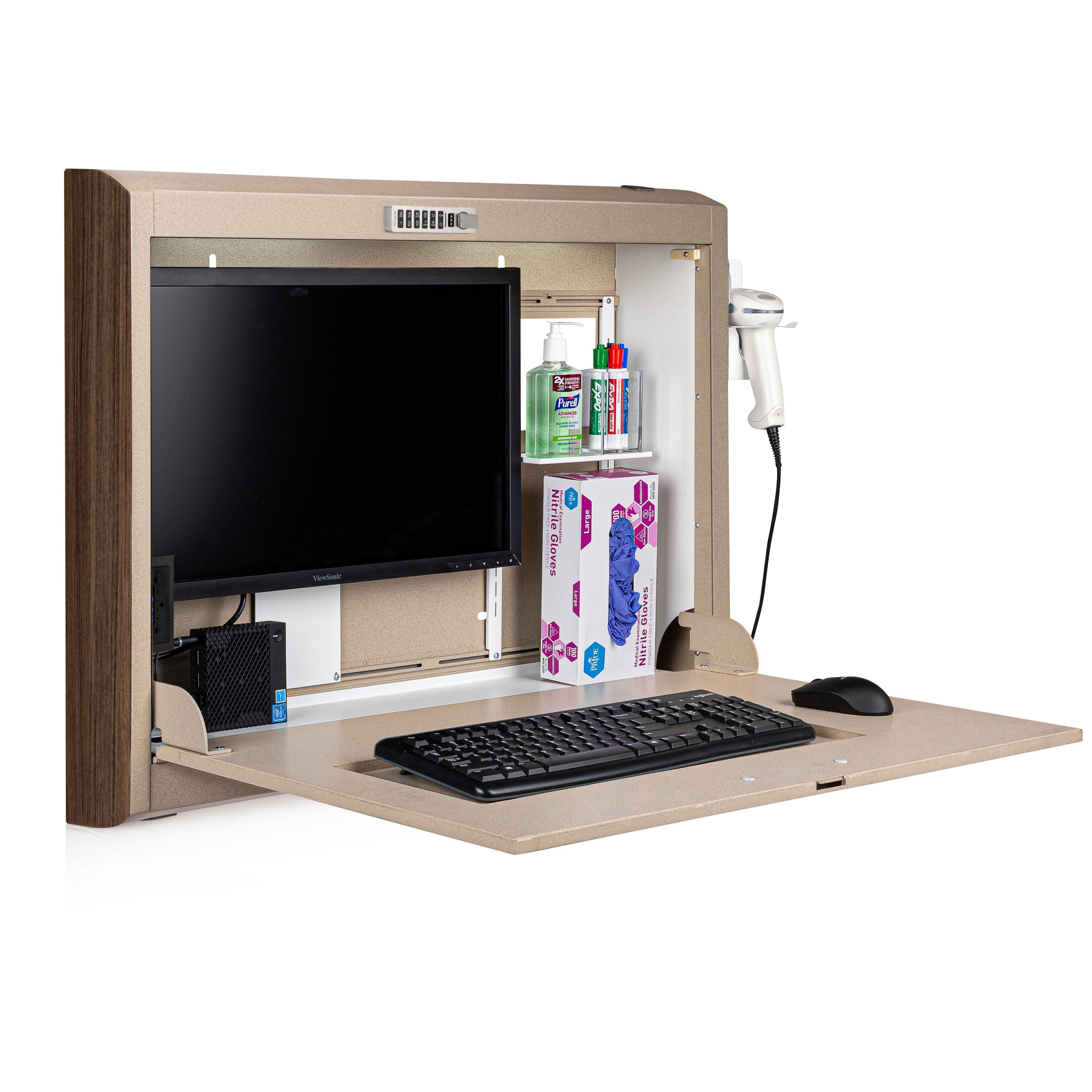 CarePod® Wide 4” Wall-Mounted Workstations with Keyboard Door, Sandstone