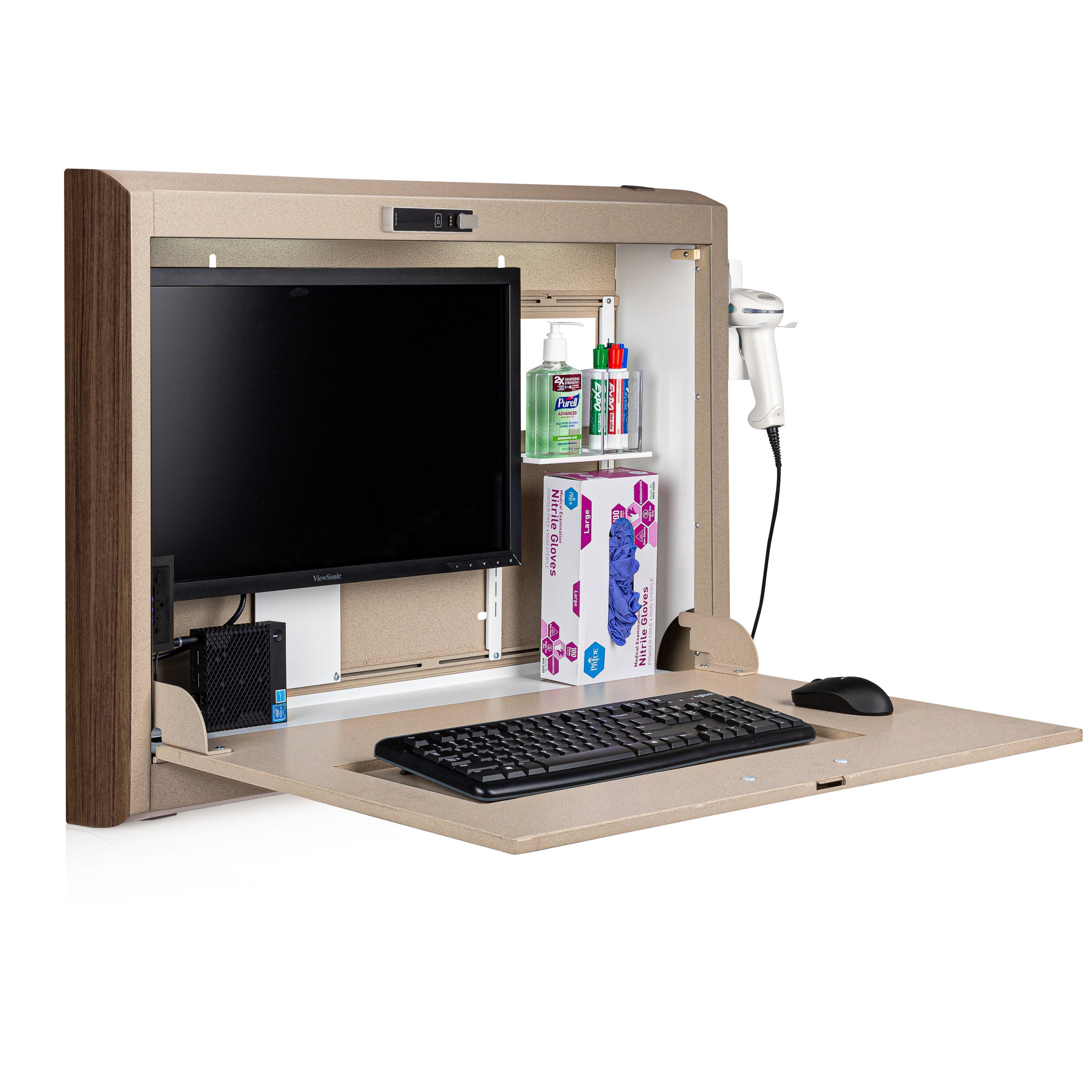 CarePod® Wide 4” Wall-Mounted Workstations with Keyboard Door, Sandstone
