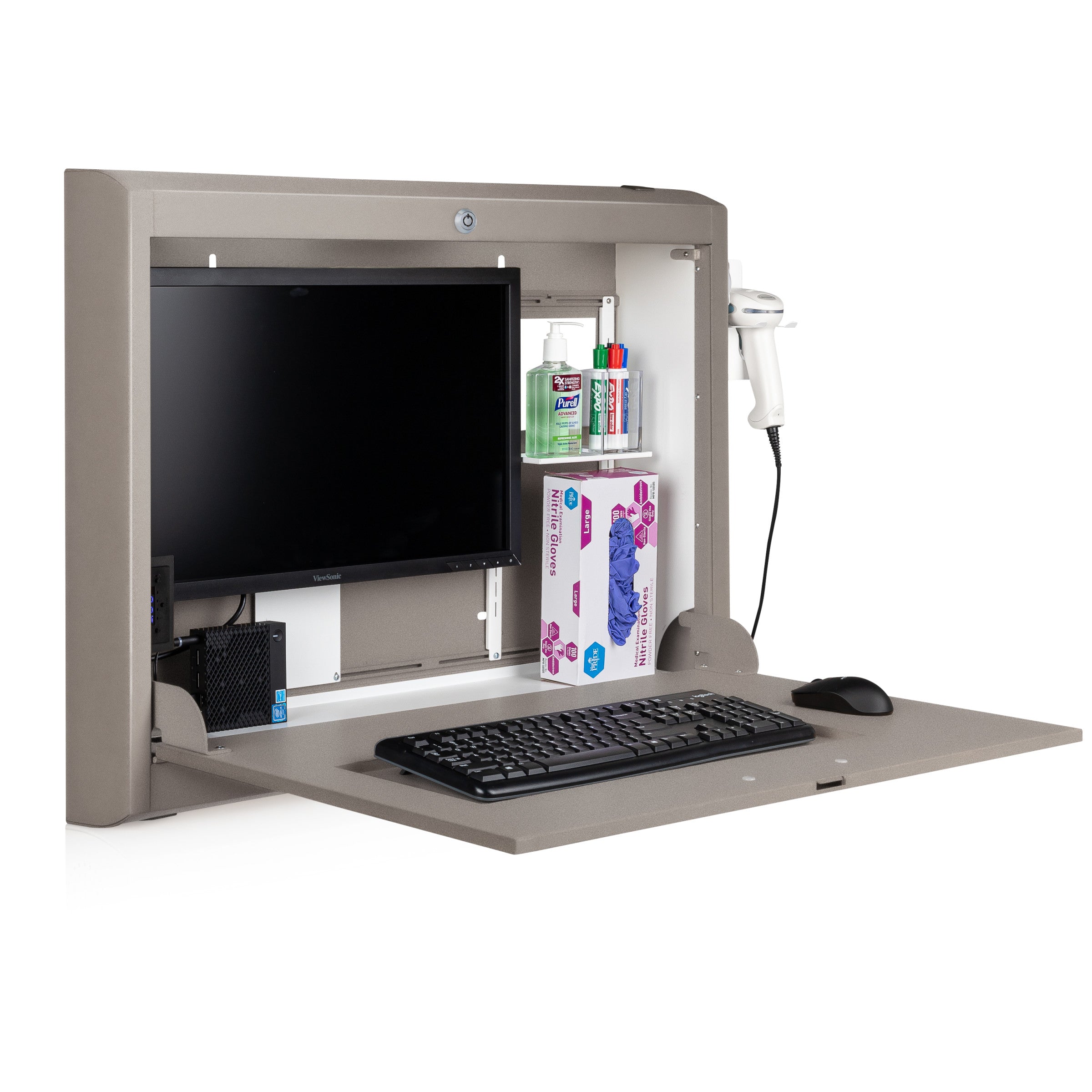 CarePod® Wide 4” Wall-Mounted Workstations with Keyboard Door, River Rock