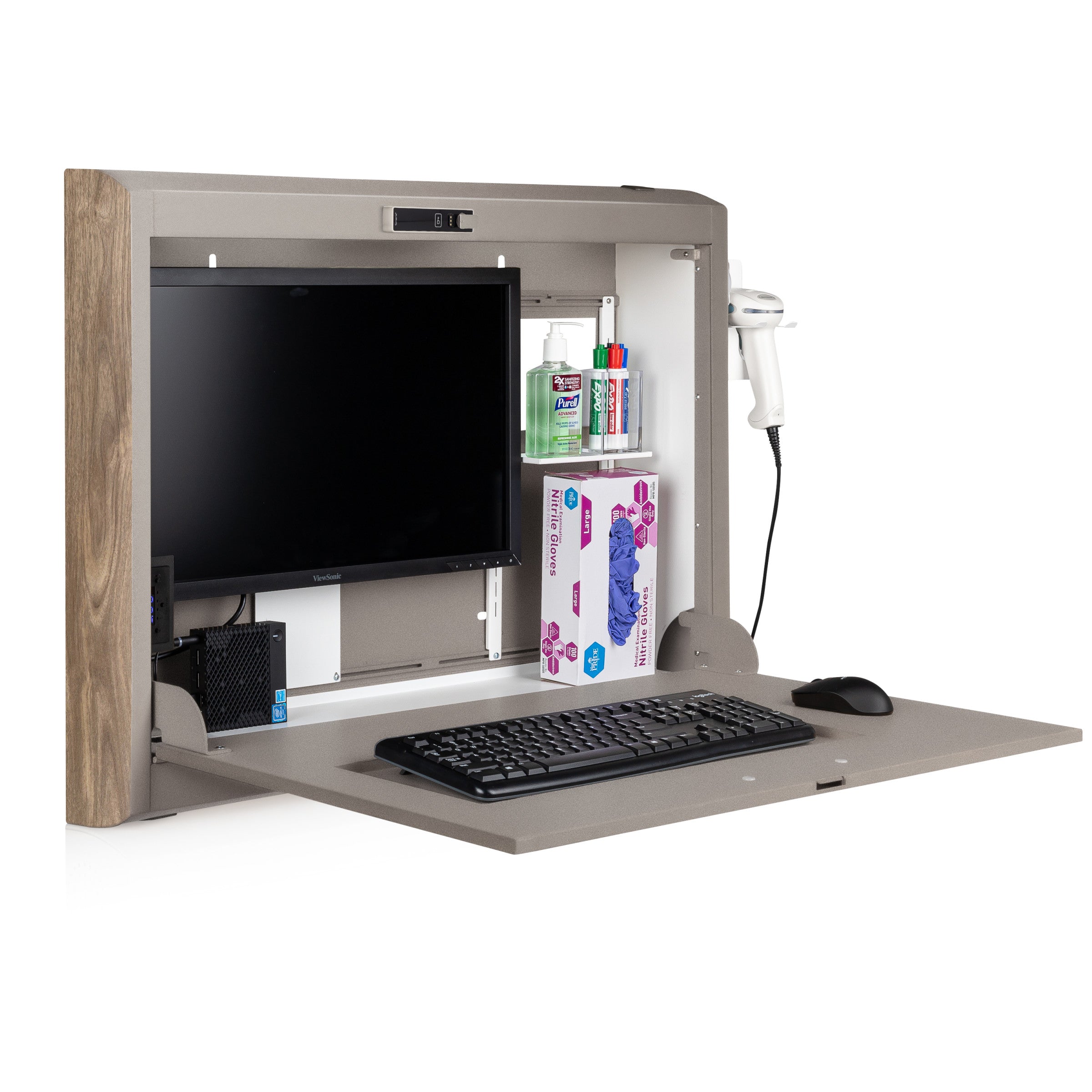 CarePod® Wide 4” Wall-Mounted Workstations with Keyboard Door, River Rock