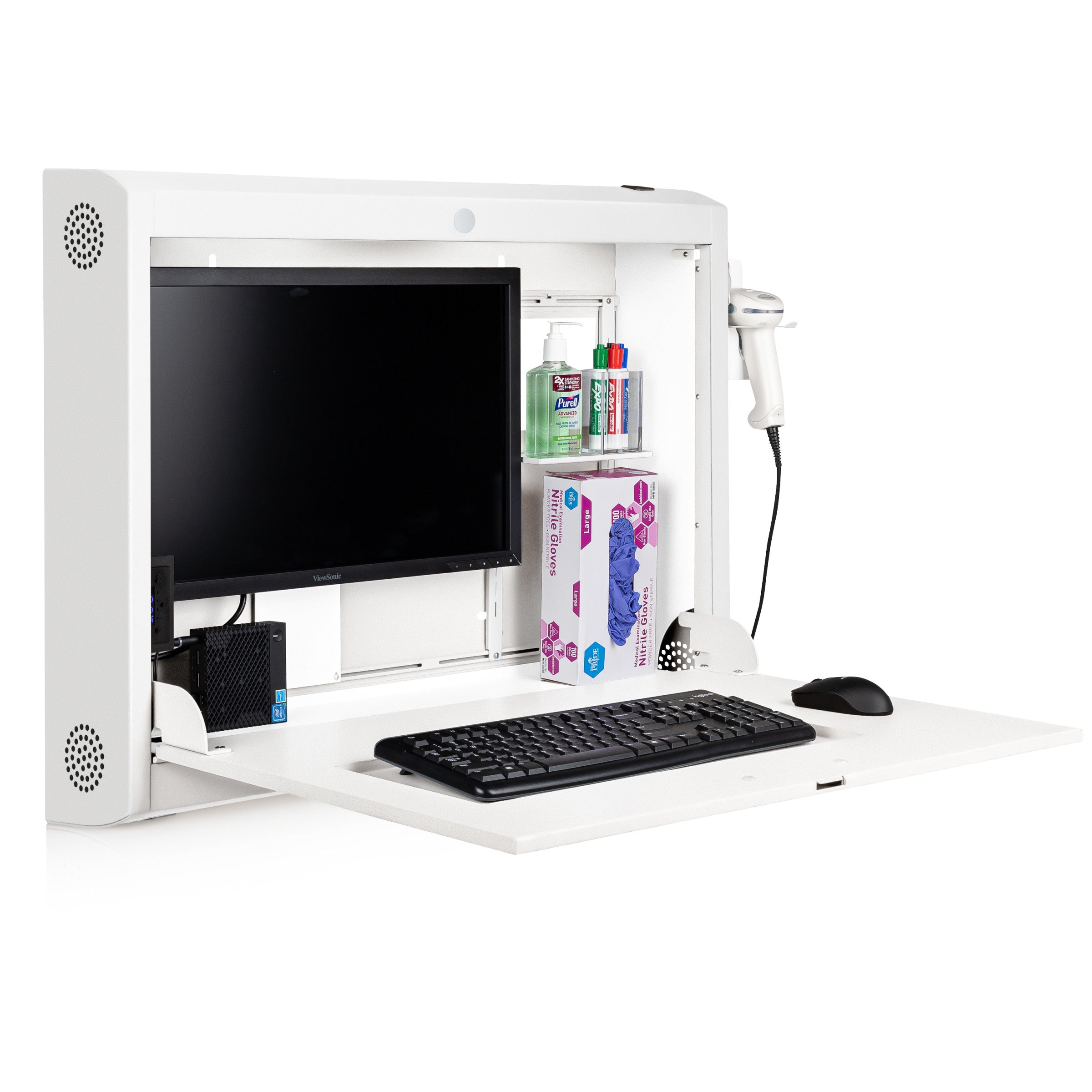 CarePod® Wide 6” Wall-Mounted Workstations with Keyboard Door, Powder White