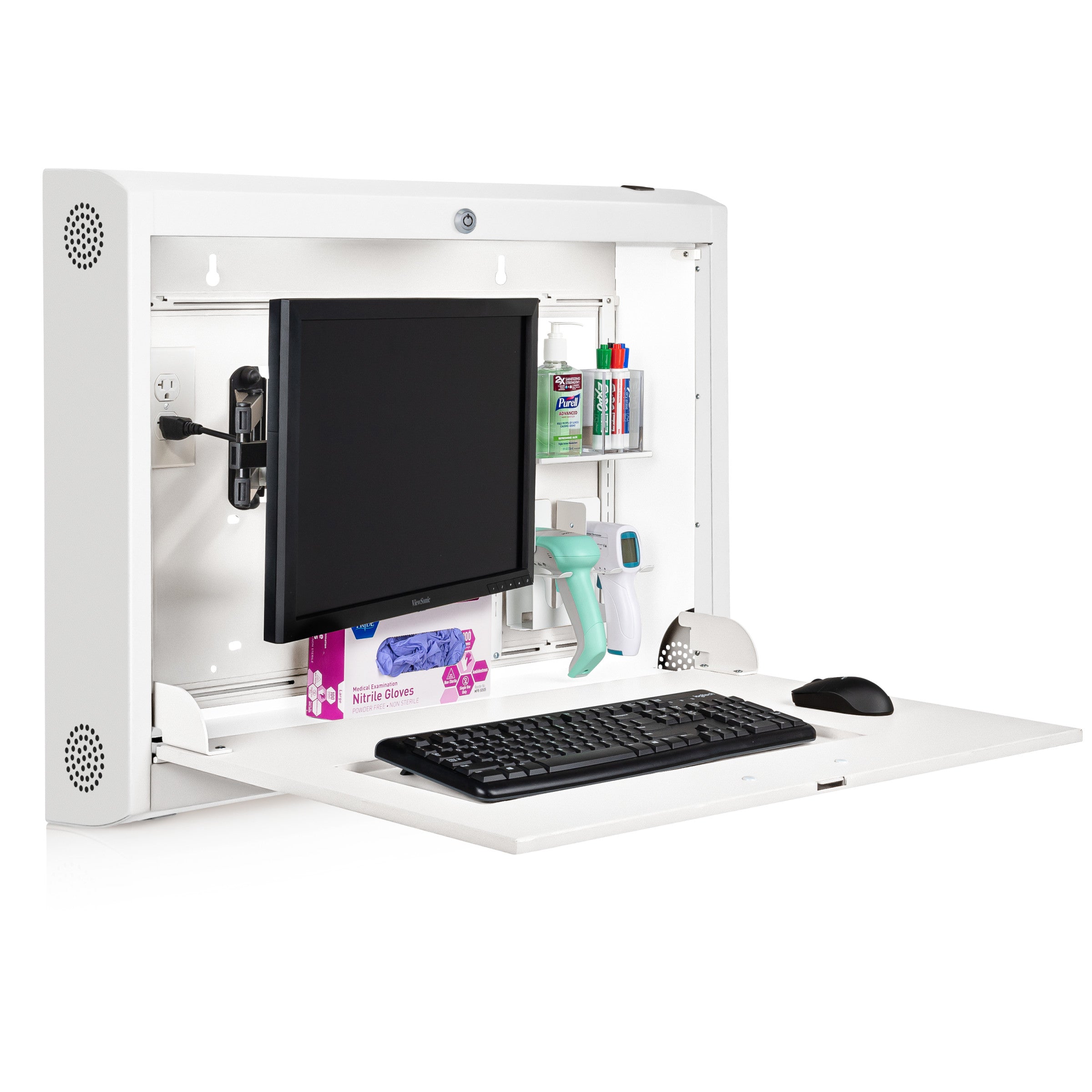 CarePod® Wide 6” Wall-Mounted Workstations with Keyboard Door, Powder White