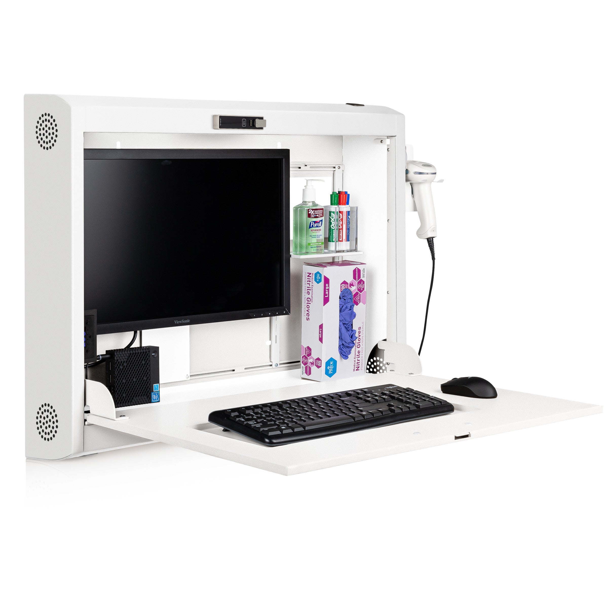CarePod® Wide 6” Wall-Mounted Workstations with Keyboard Door, Powder White