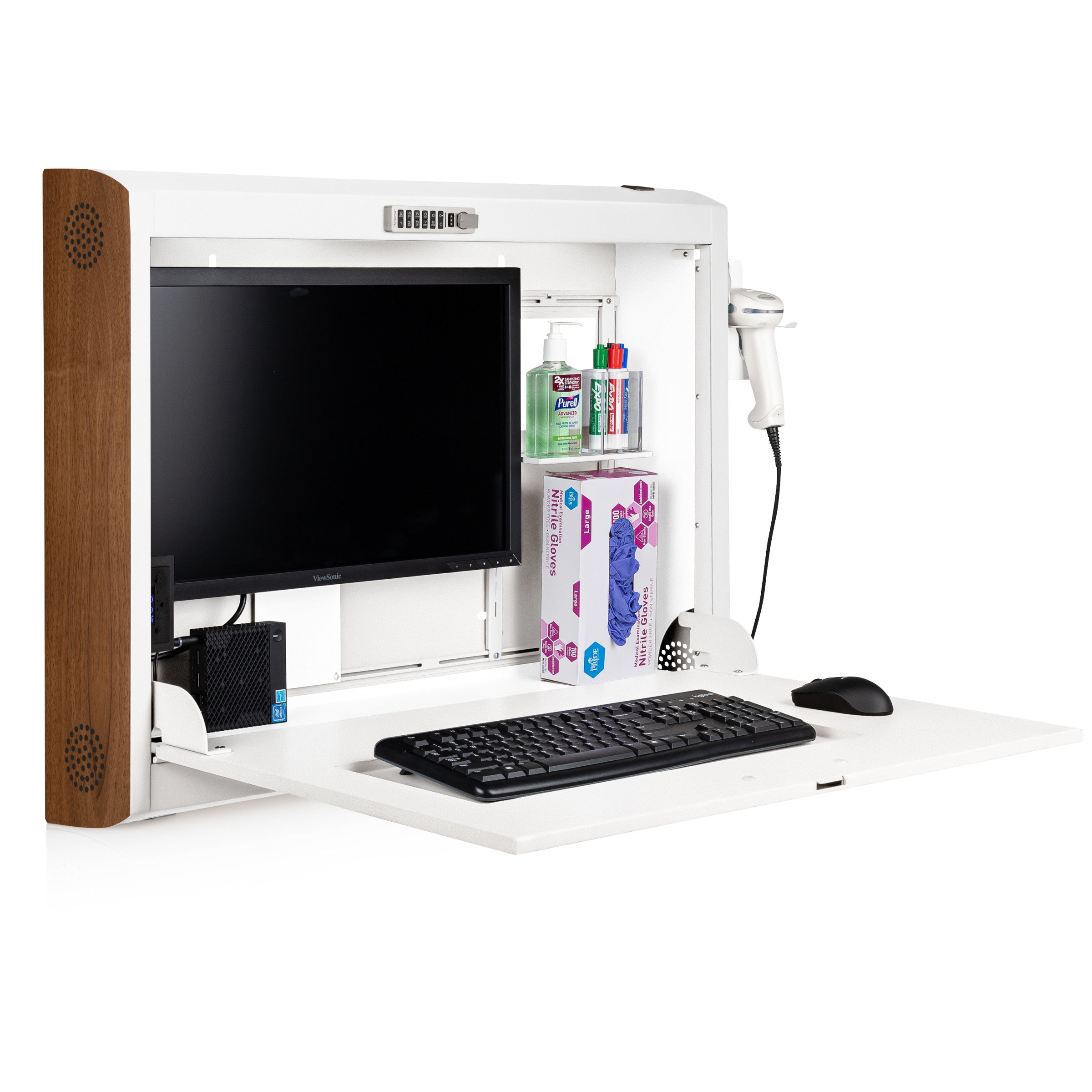 CarePod® Wide 6” Wall-Mounted Workstations with Keyboard Door, Powder White