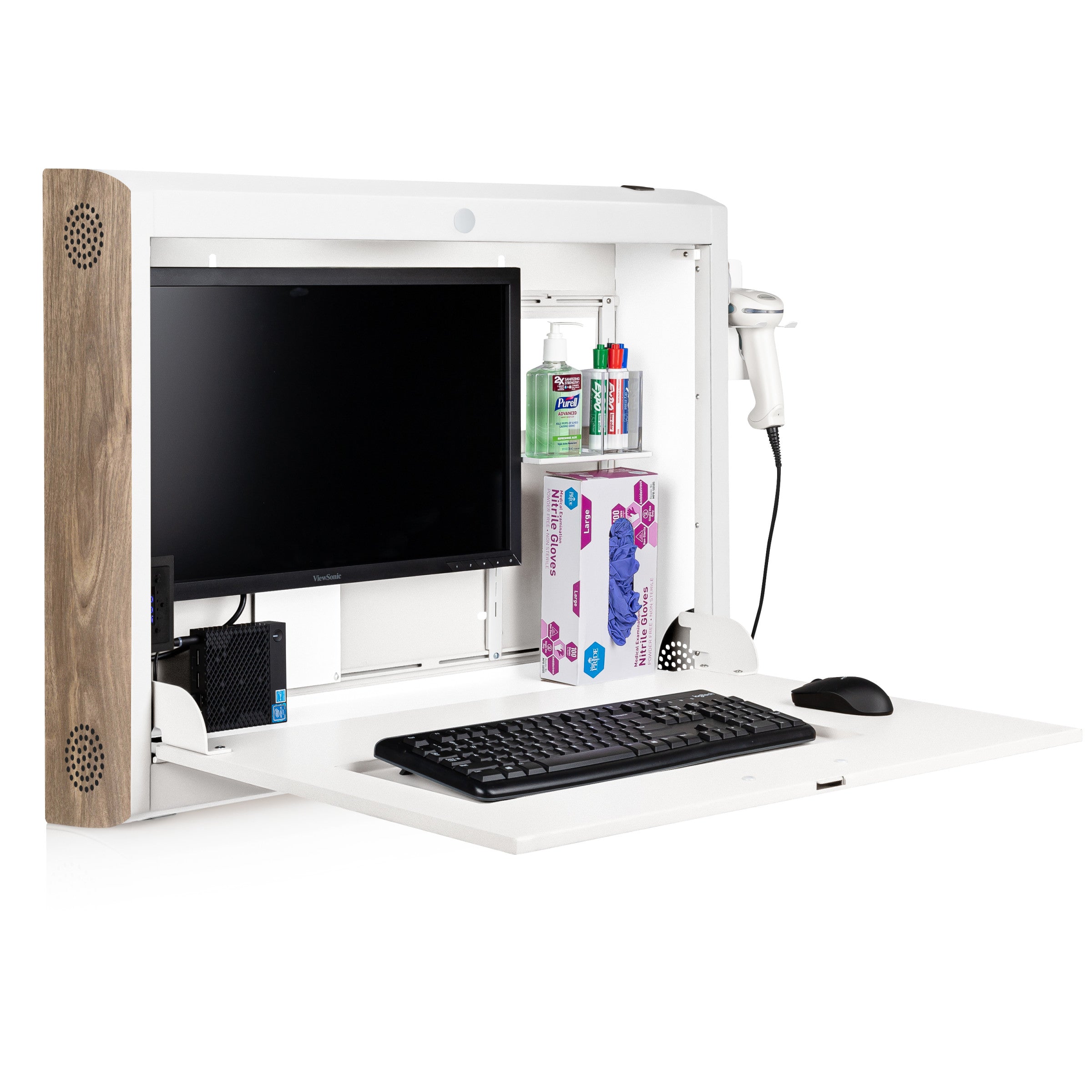 CarePod® Wide 6” Wall-Mounted Workstations with Keyboard Door, Powder White
