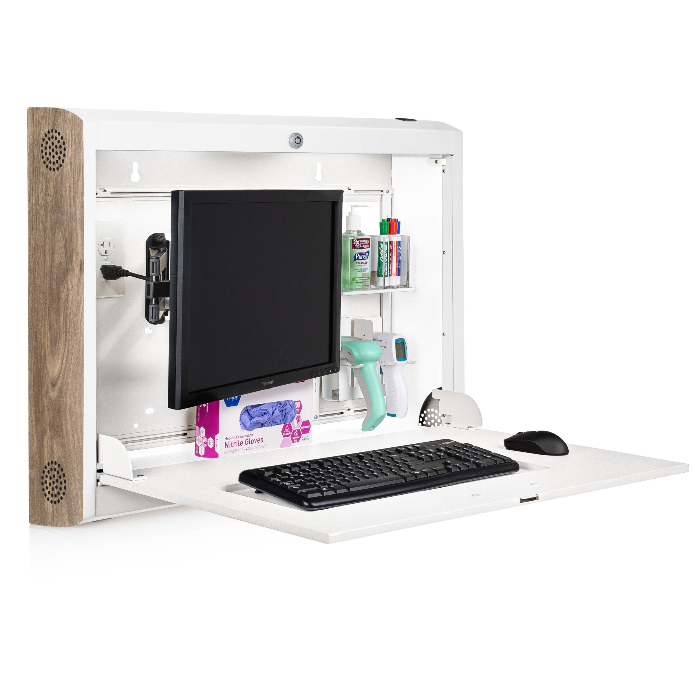 CarePod® Wide 6” Wall-Mounted Workstations with Keyboard Door, Powder White