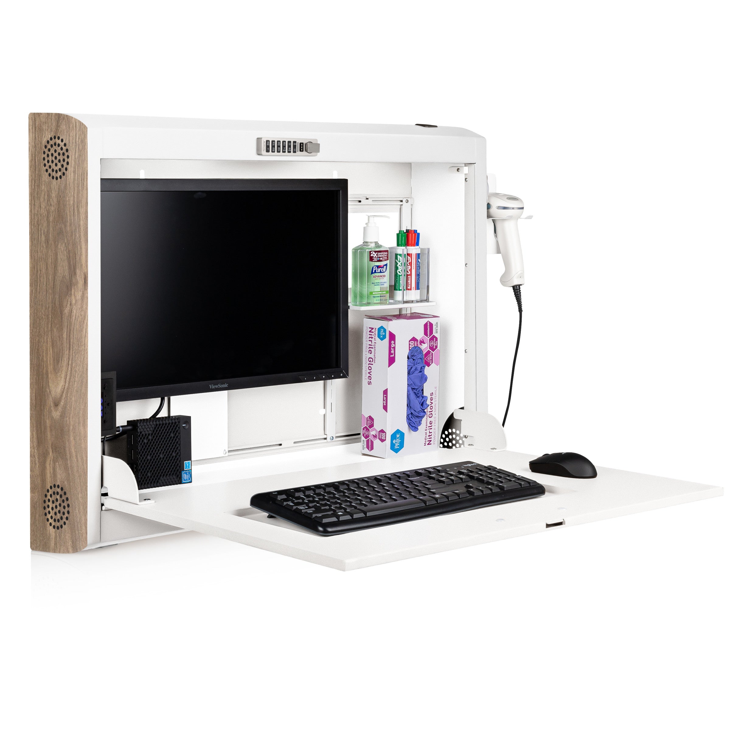 CarePod® Wide 6” Wall-Mounted Workstations with Keyboard Door, Powder White