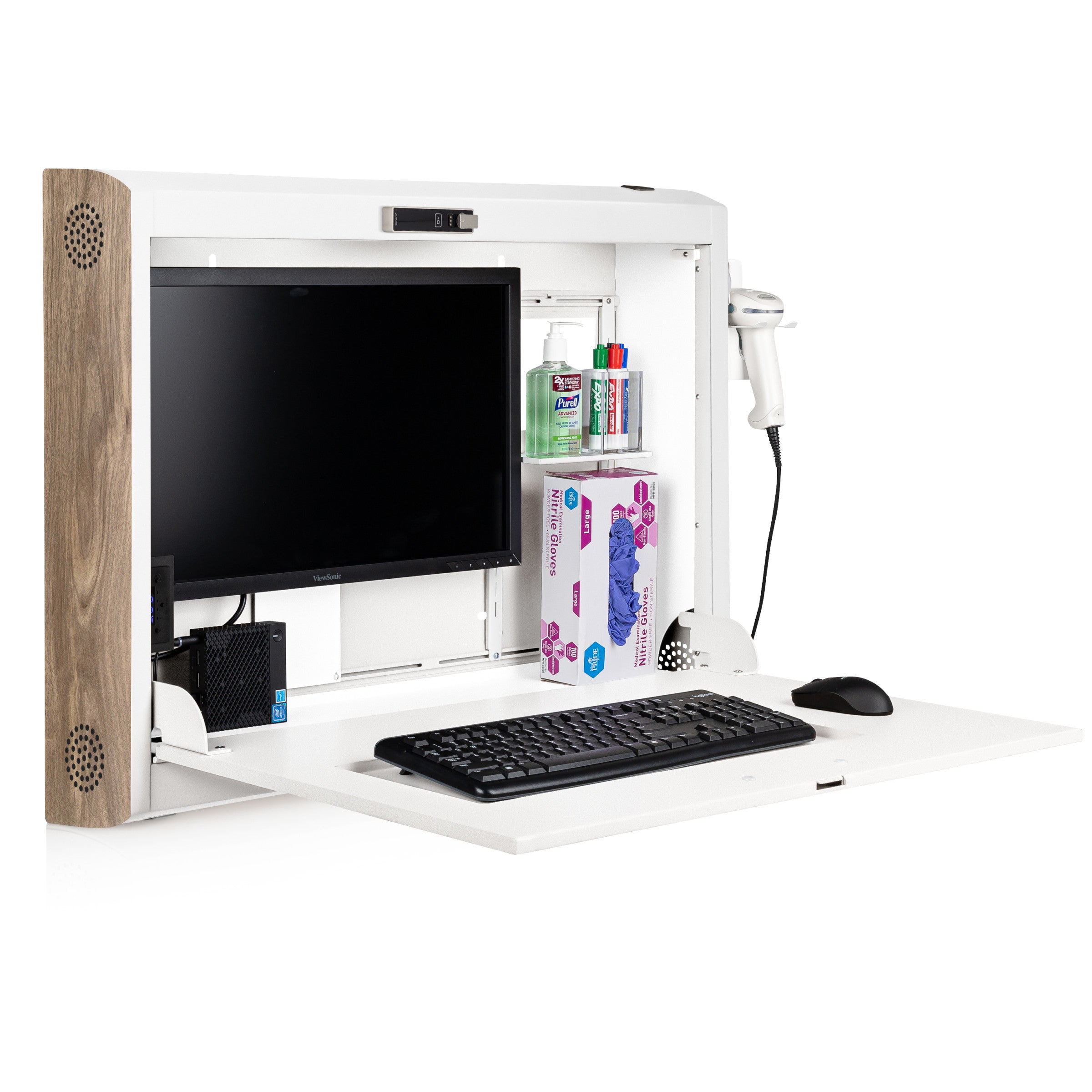 CarePod® Wide 6” Wall-Mounted Workstations with Keyboard Door, Powder White