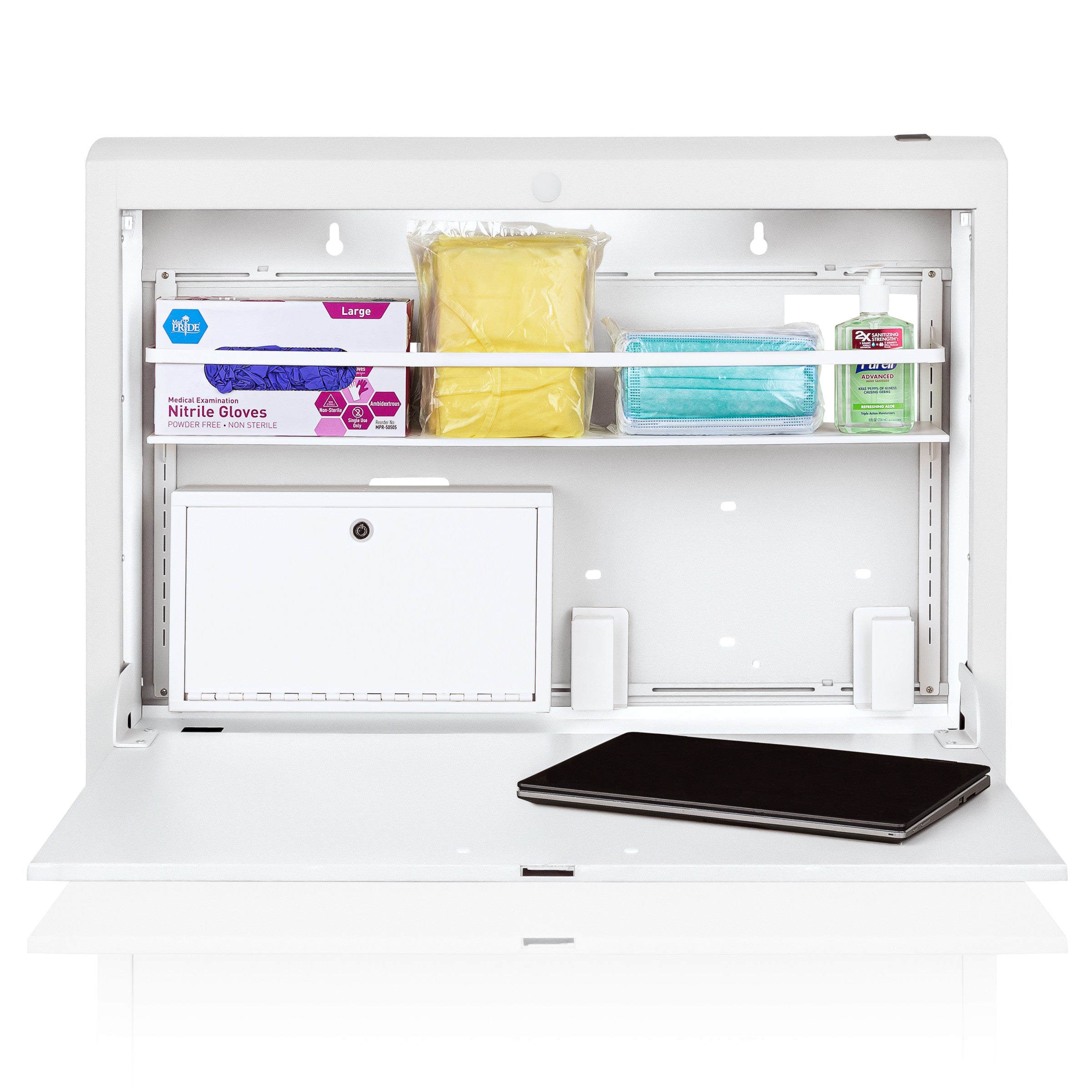 CarePod® Wide 6” Wall-Mounted Workstations with Standard Door, Powder White