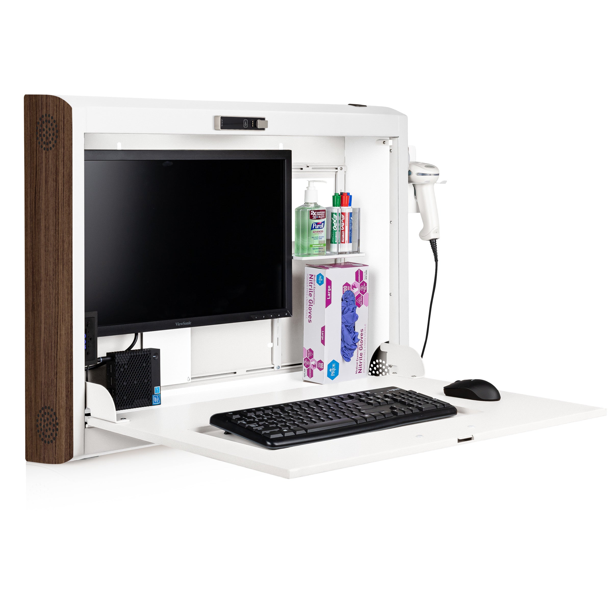 CarePod® Wide 6” Wall-Mounted Workstations with Keyboard Door, Powder White
