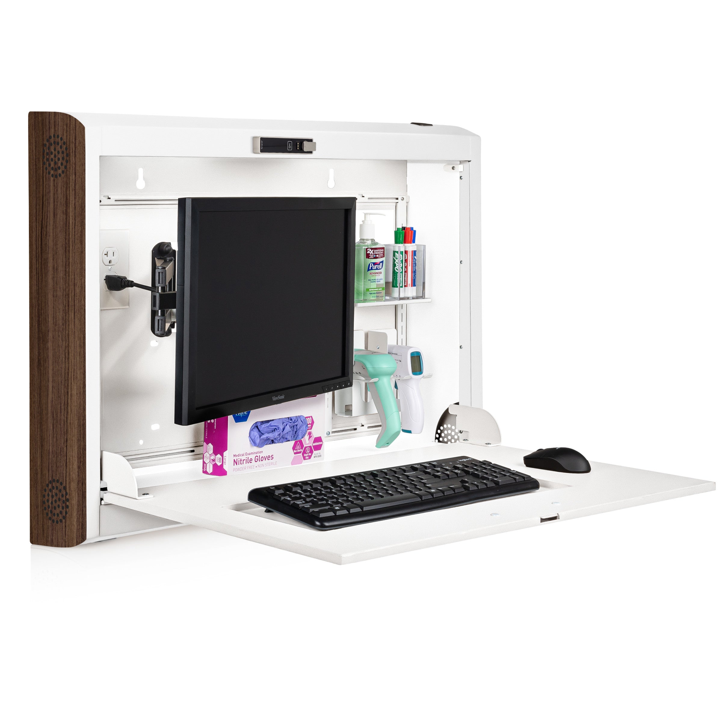 CarePod® Wide 6” Wall-Mounted Workstations with Keyboard Door, Powder White