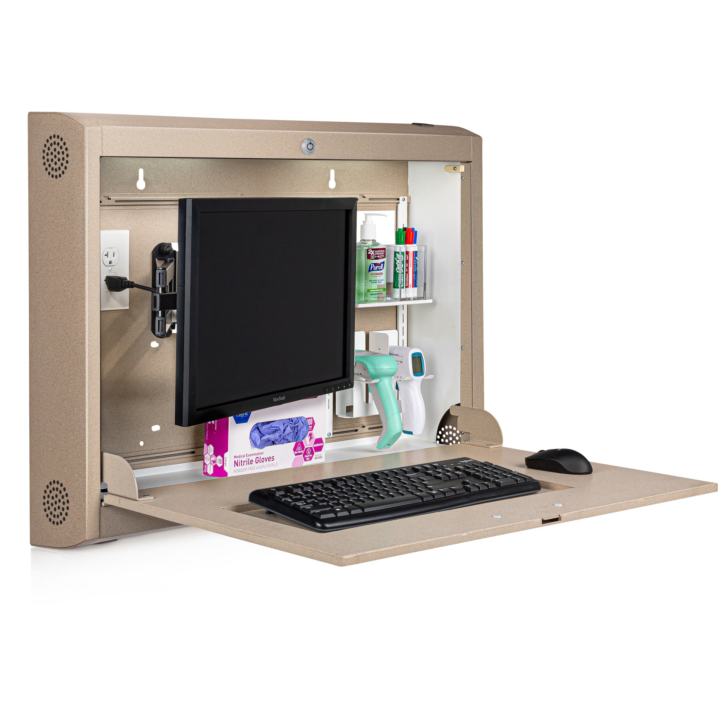 CarePod® Wide 6” Wall-Mounted Workstations with Keyboard Door, Sandstone