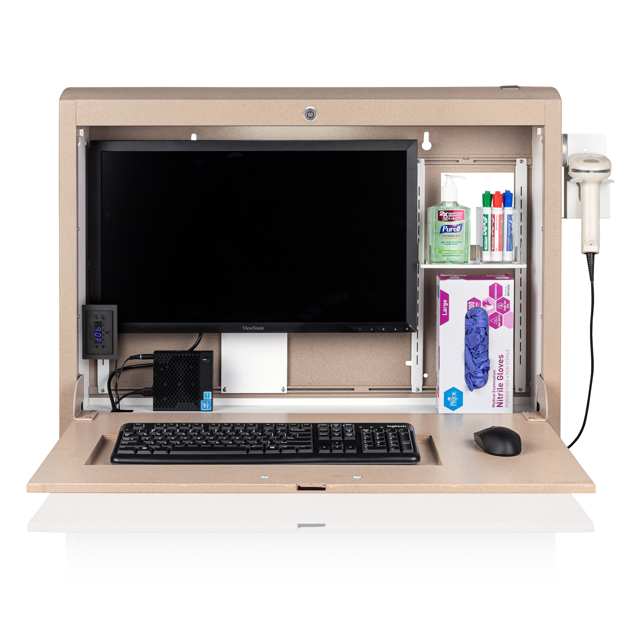 CarePod® Wide 6” Wall-Mounted Workstations with Keyboard Door, Sandstone