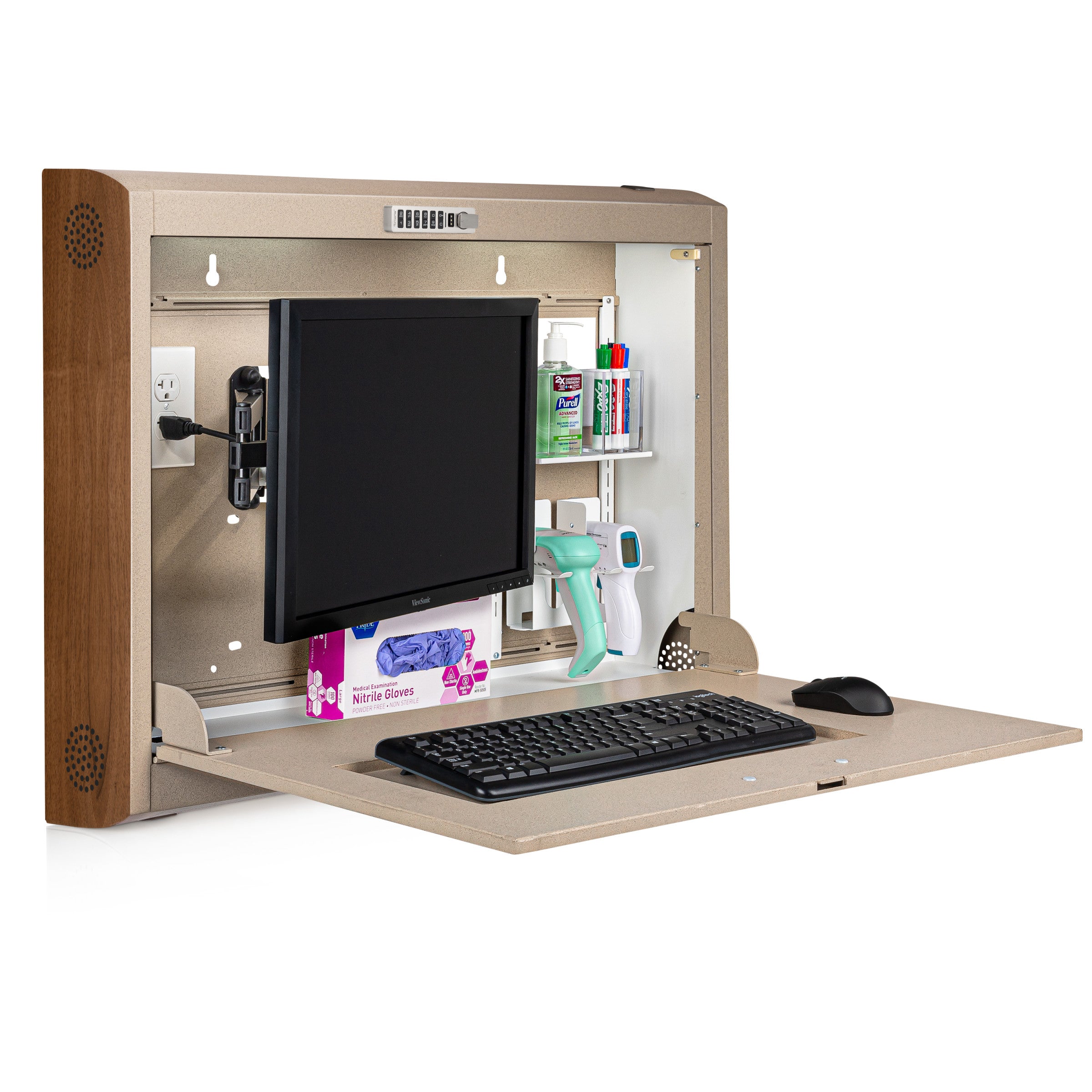 CarePod® Wide 6” Wall-Mounted Workstations with Keyboard Door, Sandstone