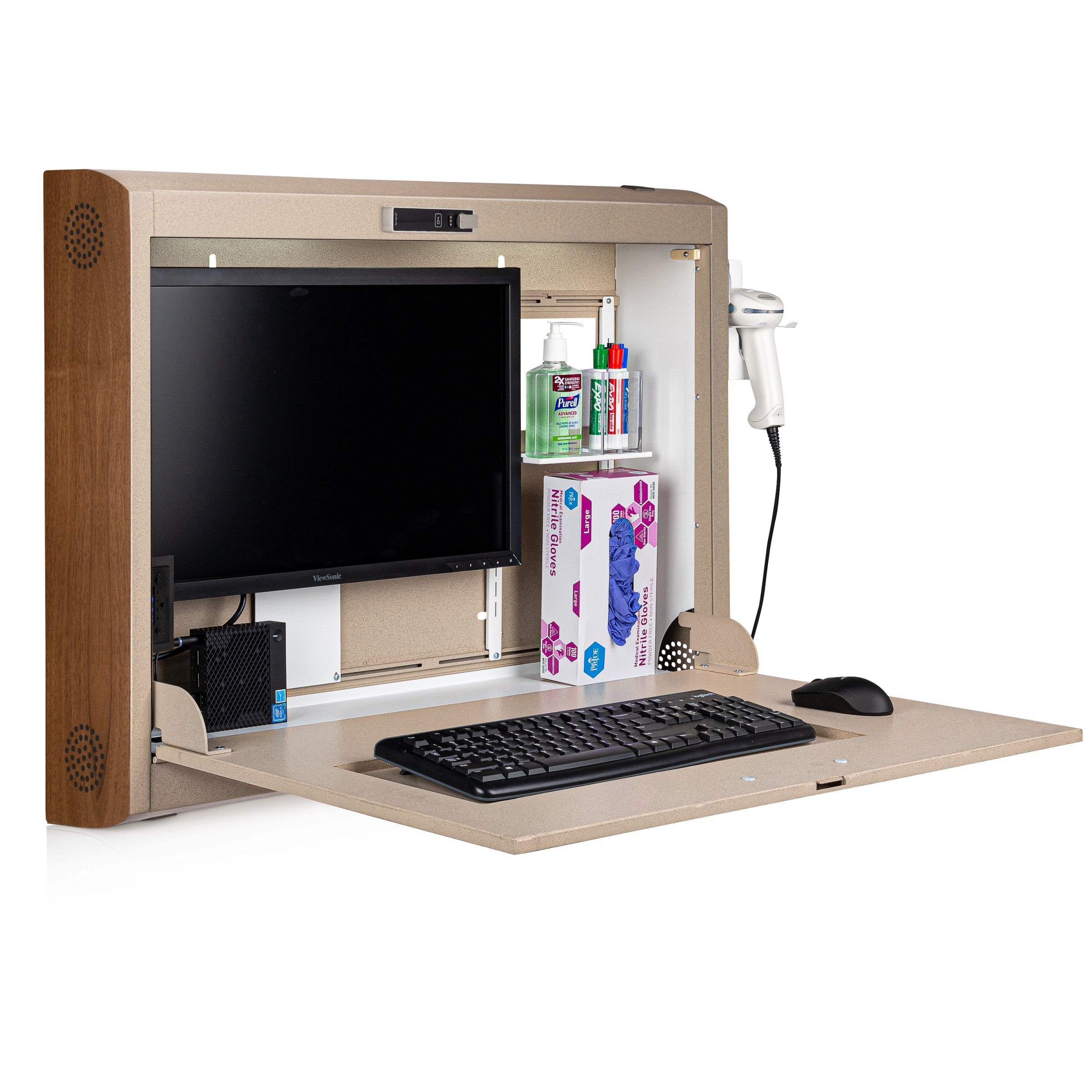 CarePod® Wide 6” Wall-Mounted Workstations with Keyboard Door, Sandstone