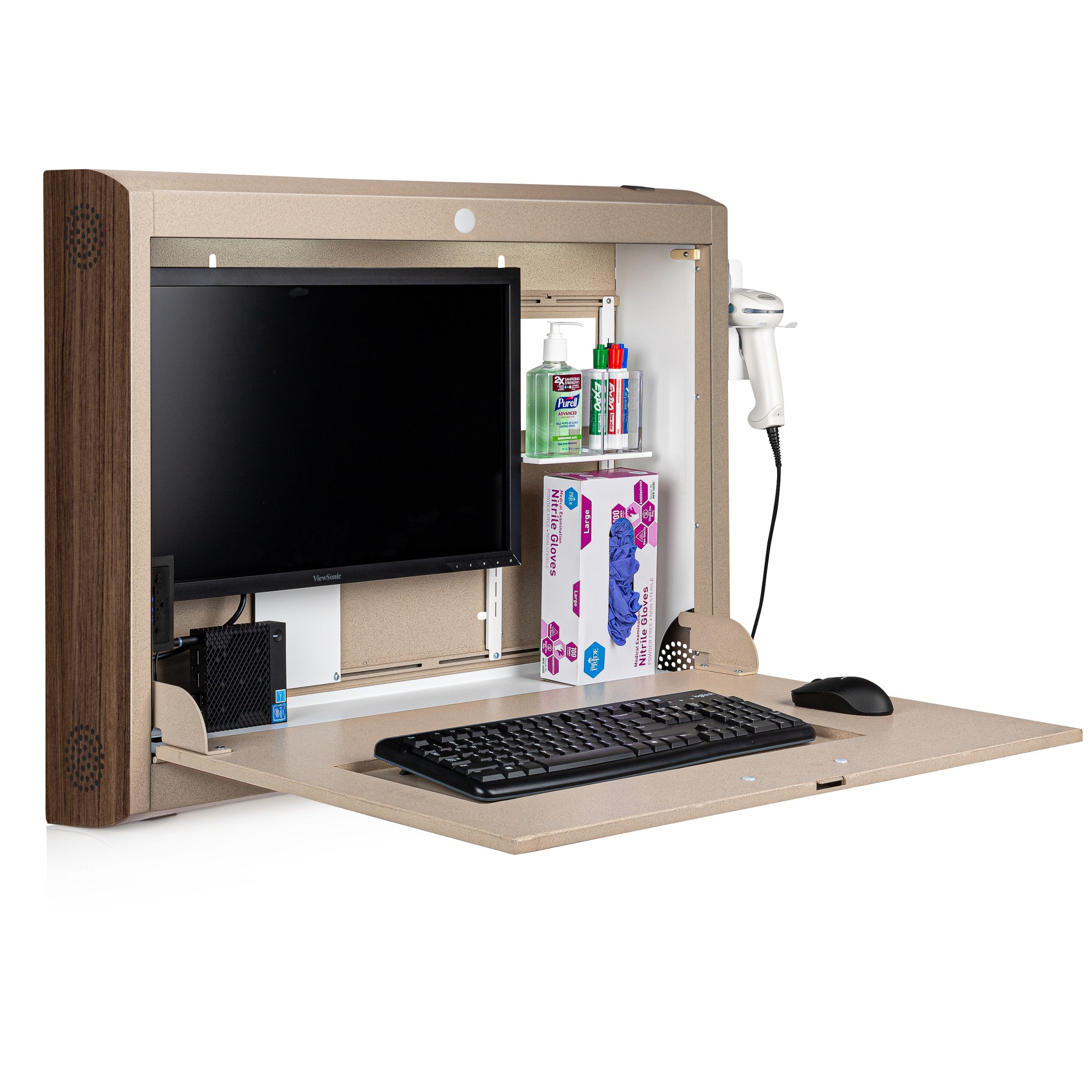 CarePod® Wide 6” Wall-Mounted Workstations with Keyboard Door, Sandstone