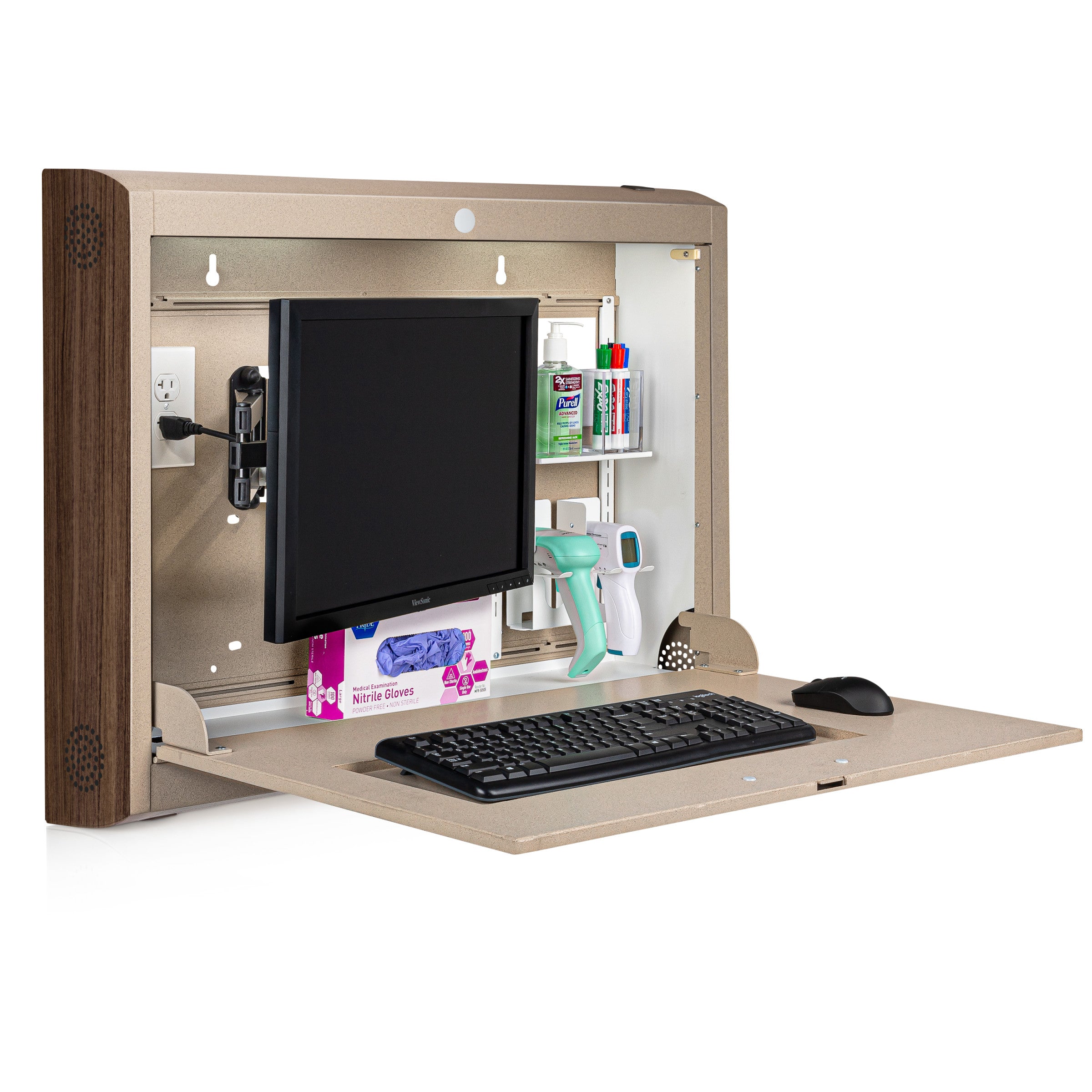 CarePod® Wide 6” Wall-Mounted Workstations with Keyboard Door, Sandstone